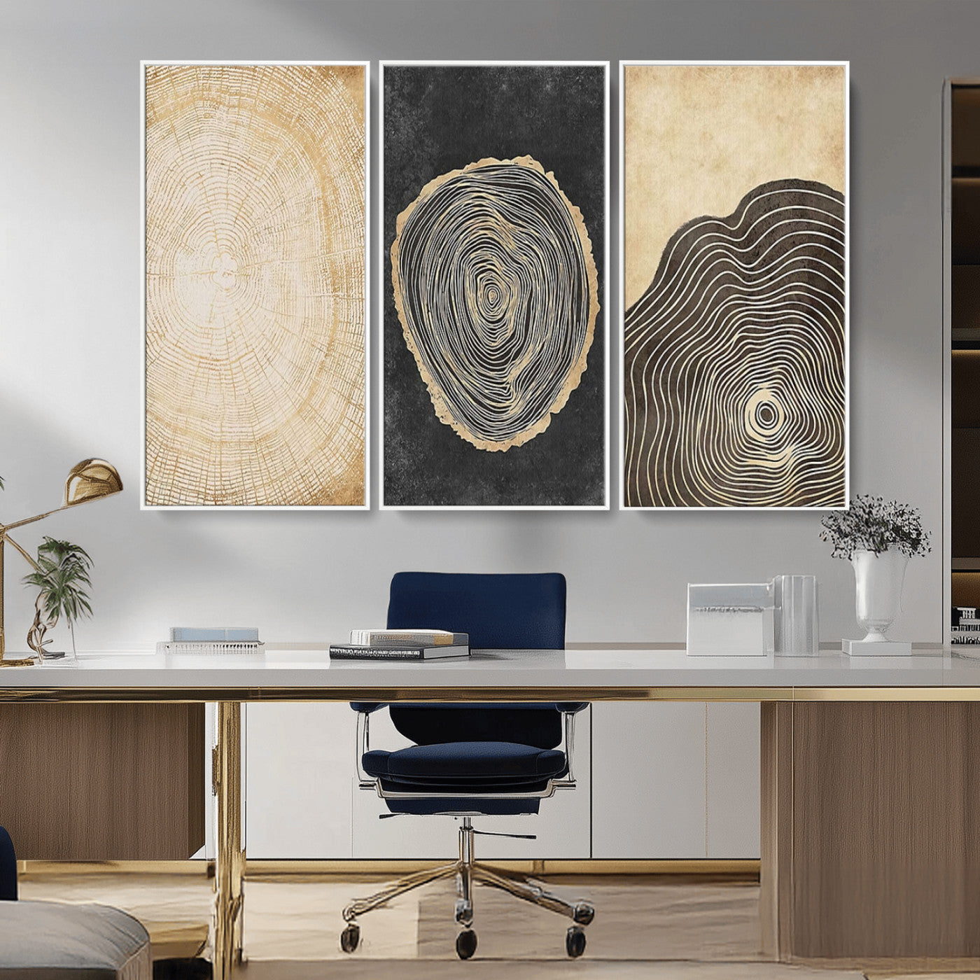 77785-MGV-CV-36X24-Tree Ring Abstract Wall Art – Rustic Wood Growth Pattern Canvas Prints, Modern Nature-Inspired Decor for Living Room or Office