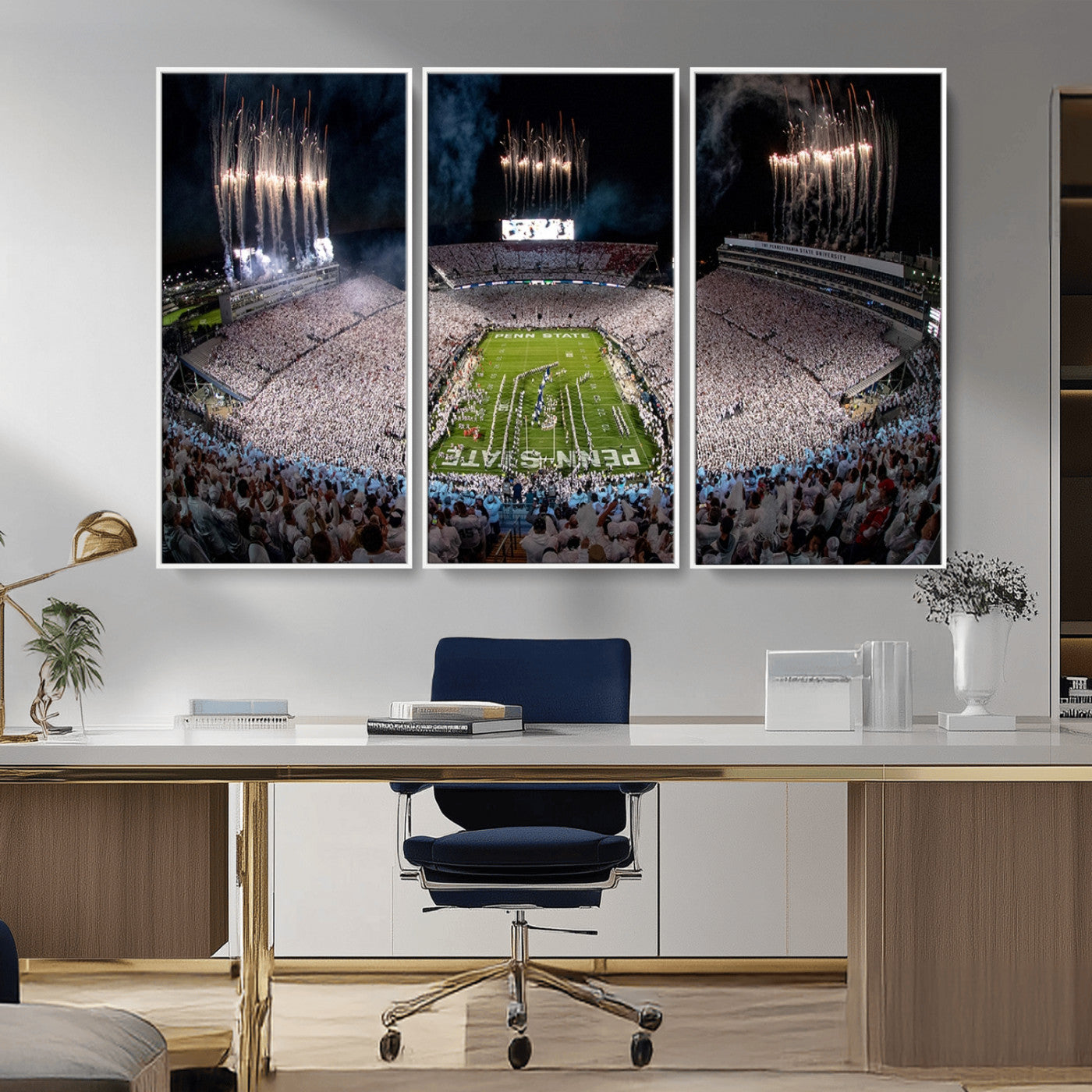 11391-MGV-CV-36X24-Penn State Stadium Wall Art – Panoramic White Out Football Game Canvas Print, College Sports Decor for Office, Man Cave, or Living