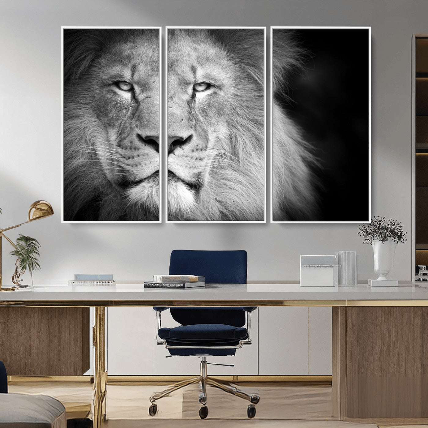 94453-MGV-CV-36X24-Lion Portrait Wall Art – Black and White King of the Jungle Canvas Print, Safari Wildlife Decor for Office, Bedroom, or Living