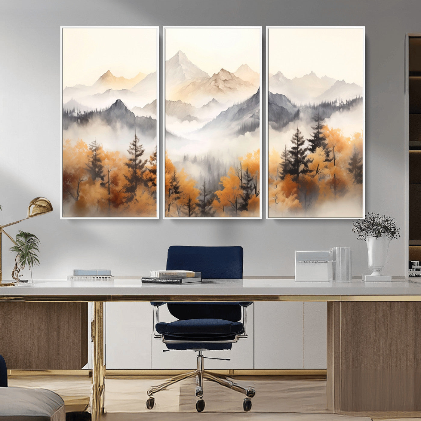 70049-MGV-CV-36X24-Autumn Mountain Forest Wall Art – Misty Landscape Canvas Print, Rustic Nature Inspired Decor for Living Room, Bedroom or Office