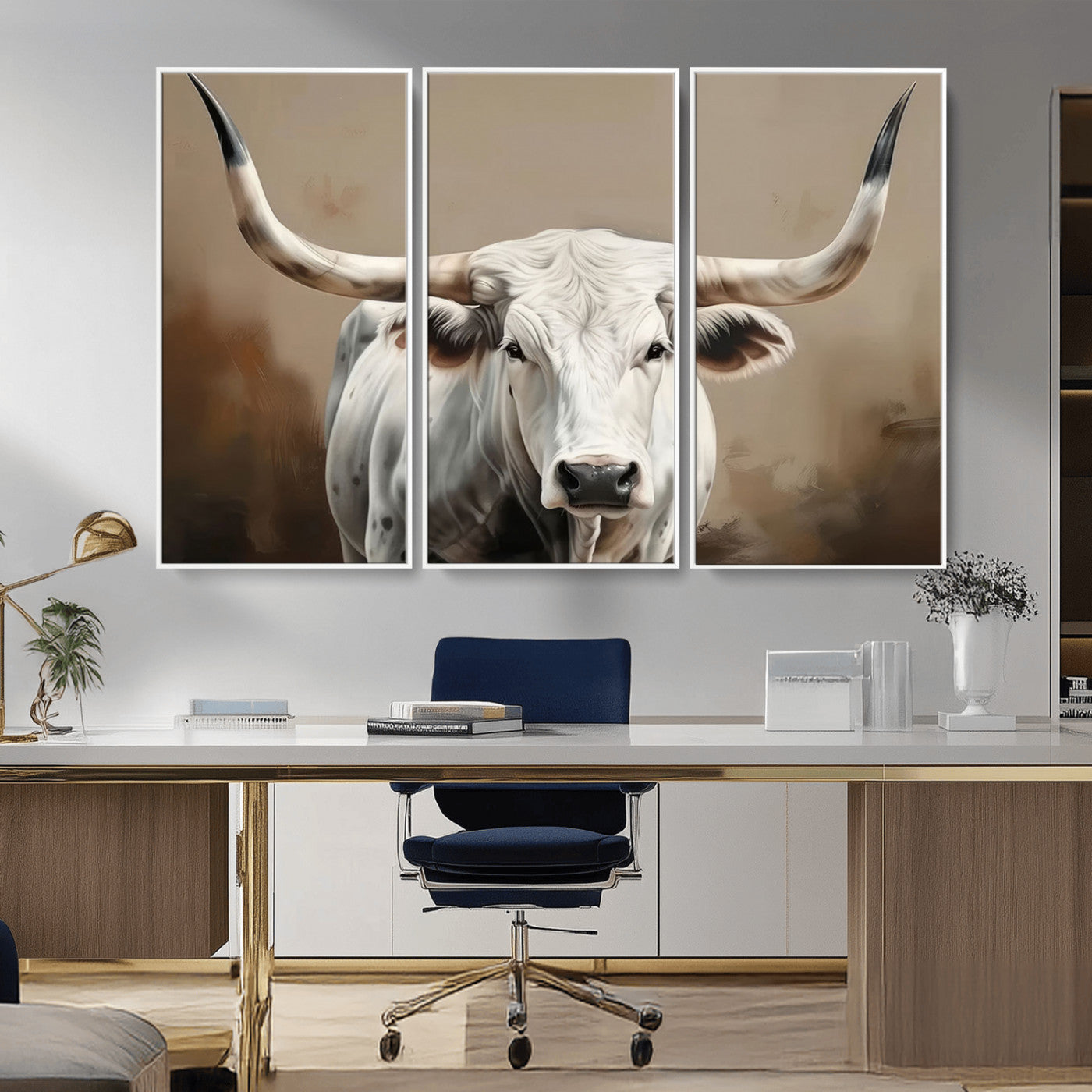 61423-MGV-CV-36X24-Longhorn Bull Wall Art – Rustic Western Texas Steer Canvas Print, Cowboy Farmhouse Decor for Living Room, Bedroom, Office or Ranch