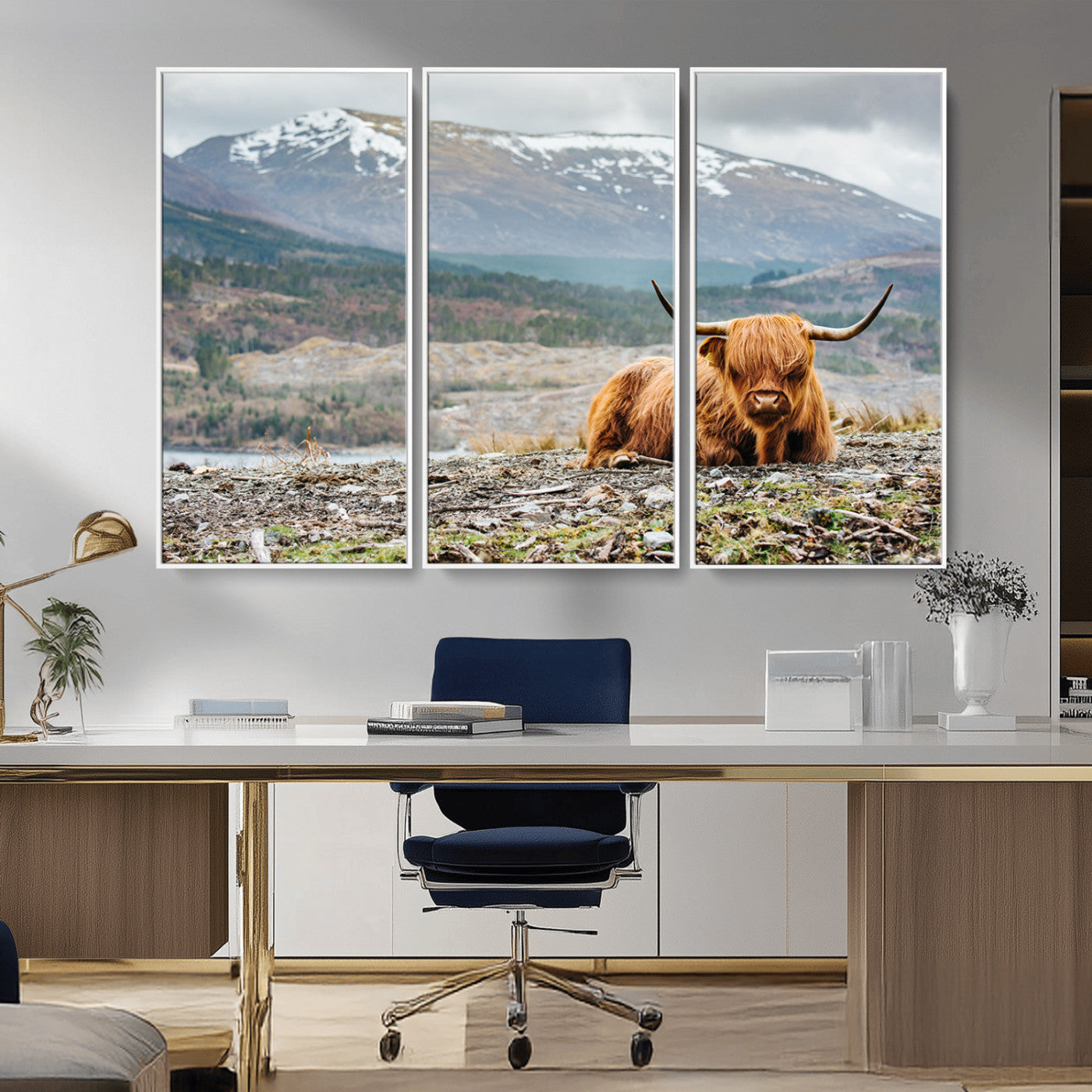 80252-MGV-CV-36X24-Scottish Cow Wall Art Canvas Print, Framed Highland Cow Art Picture Print, Highland Cattle Perfect Rustic Farmhouse Decor Artwork