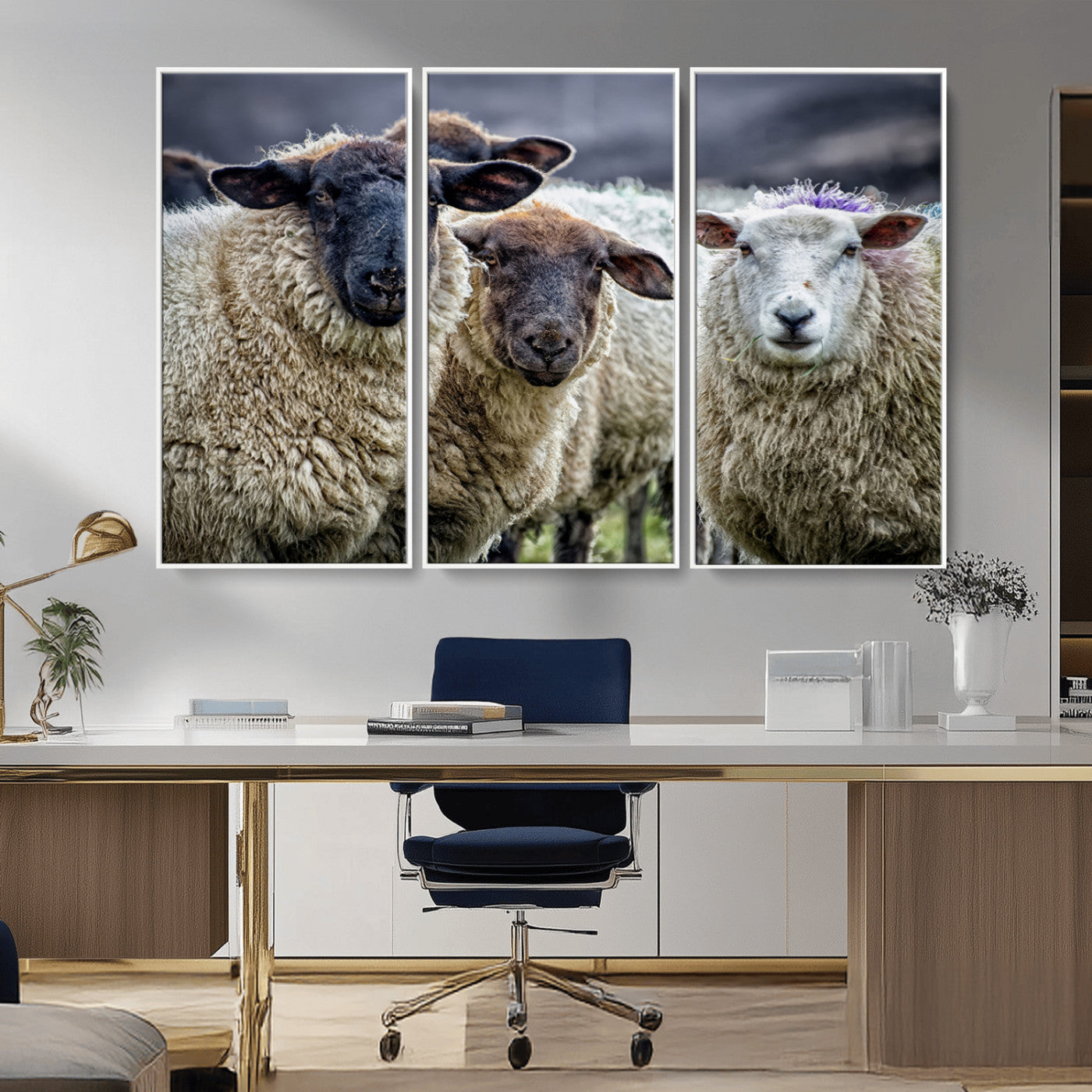 18418-MGV-CV-36X24-Sheep Wall Art Canvas Print, Framed Farmhouse Sheep Art Picture Print, Sheep Herd Perfect Rustic Farmhouse Decor Artwork