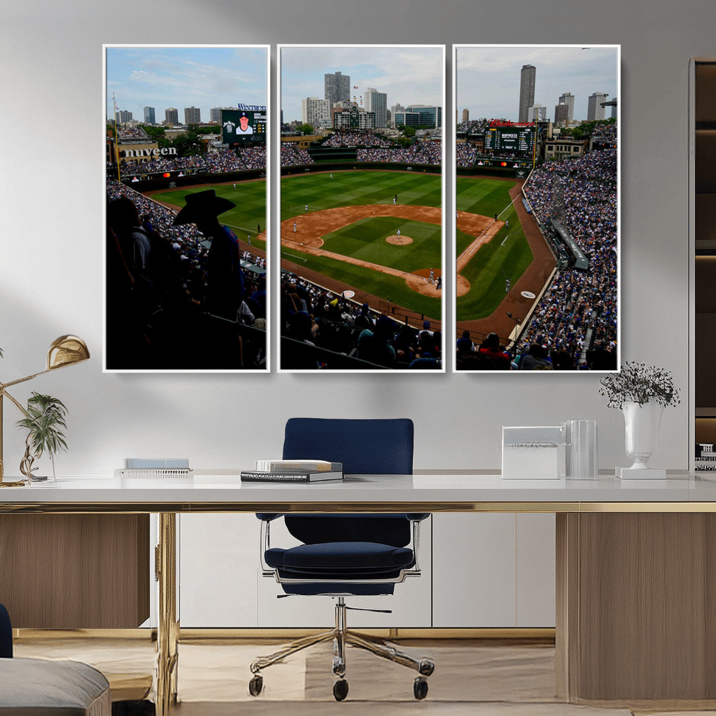 34859-MGV-CV-36X24-Wrigley Field Wall Art Canvas Print, Framed Chicago Cubs Stadium Art Picture Print, Wrigley Stadium Field Perfect Sport Room Decor