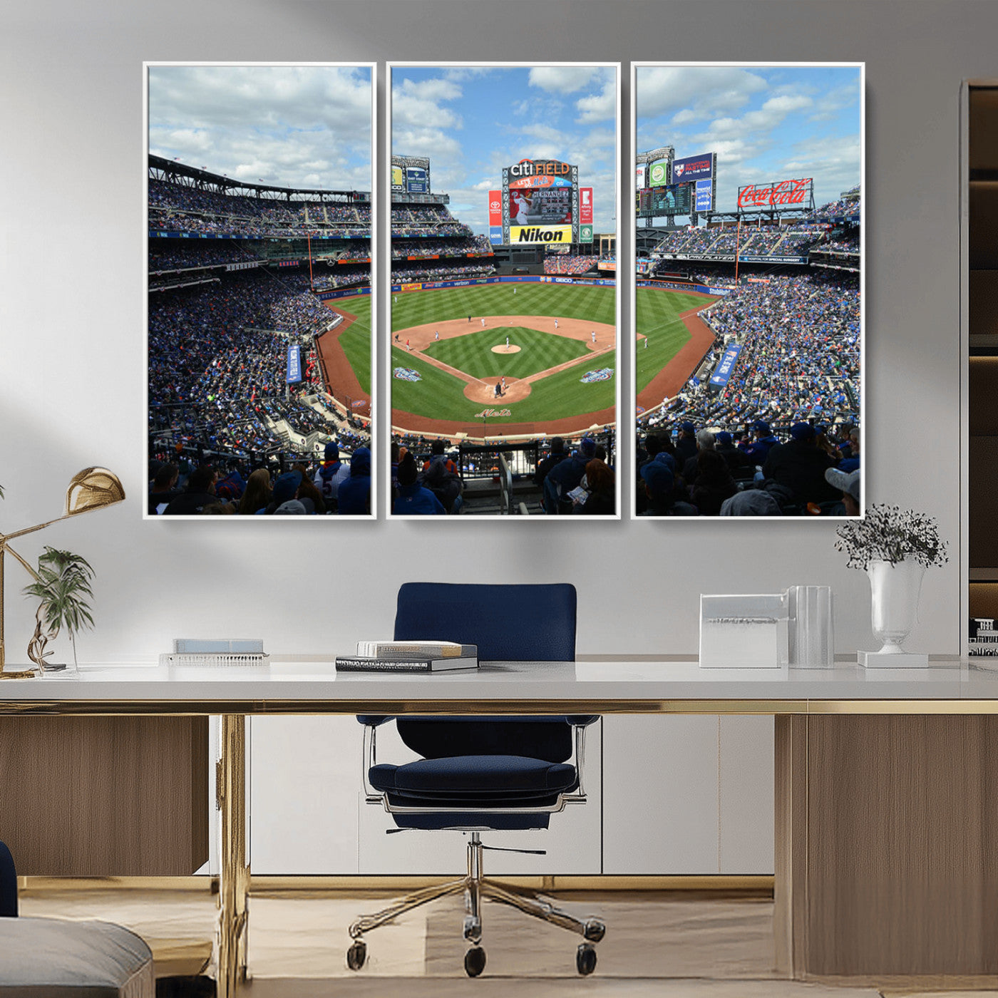 22910-MGV-CV-36X24-City Field Stadium Wall Art Canvas Print, Framed New York Stadium Art Picture Print, City Field Perfect Sport Room Decor Artwork