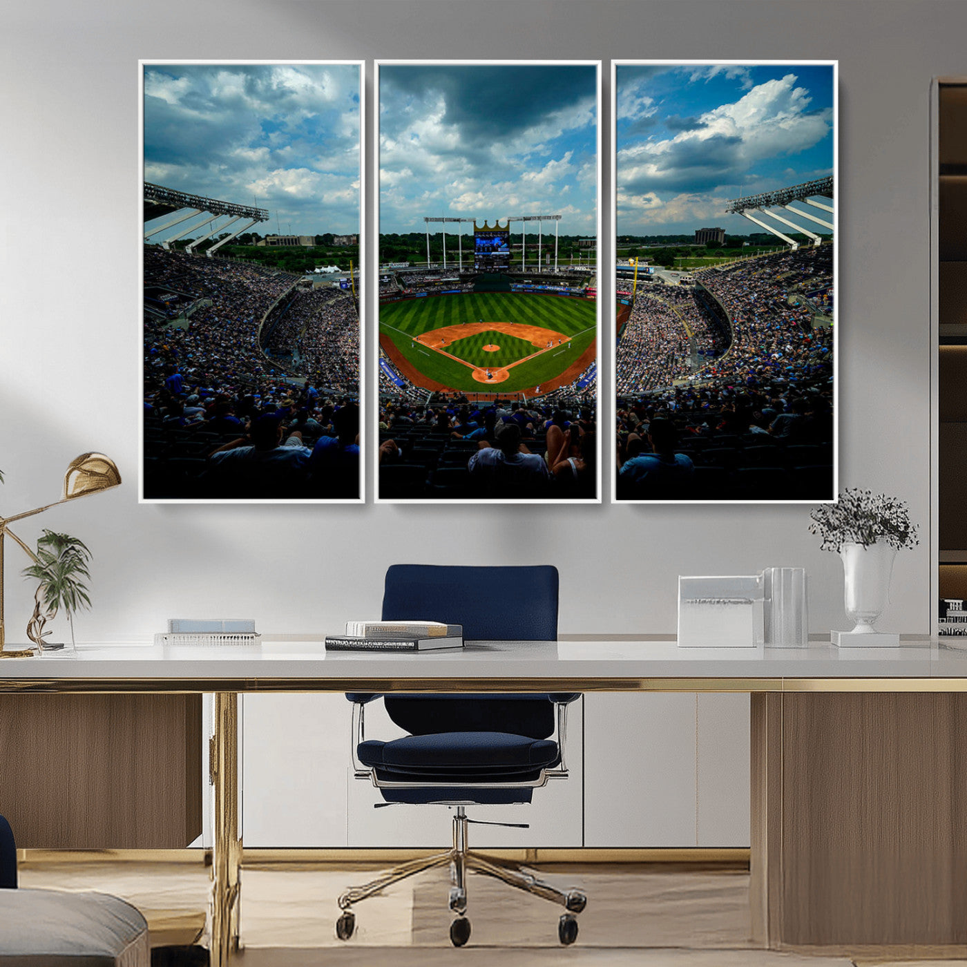 37127-MGV-CV-36X24-Kauffman Stadium Wall Art Canvas Print, Framed Kansas City Royals Field Art Picture Print, Baseball Stadium Perfect Sport Room
