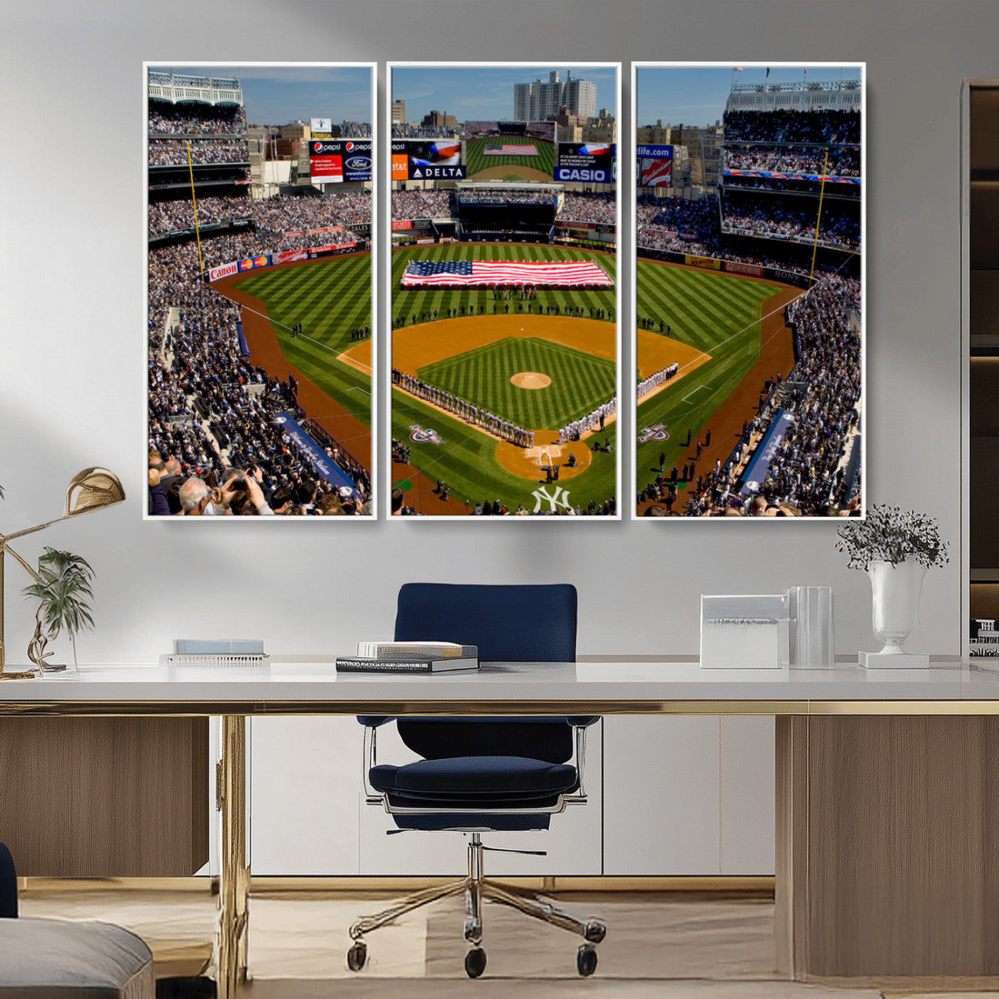 20879-MGV-CV-36X24-Yankee Stadium Wall Art Canvas Print, Framed New York Stadium Art Picture Print, Yankee Field Perfect Sport Room Decor Artwork