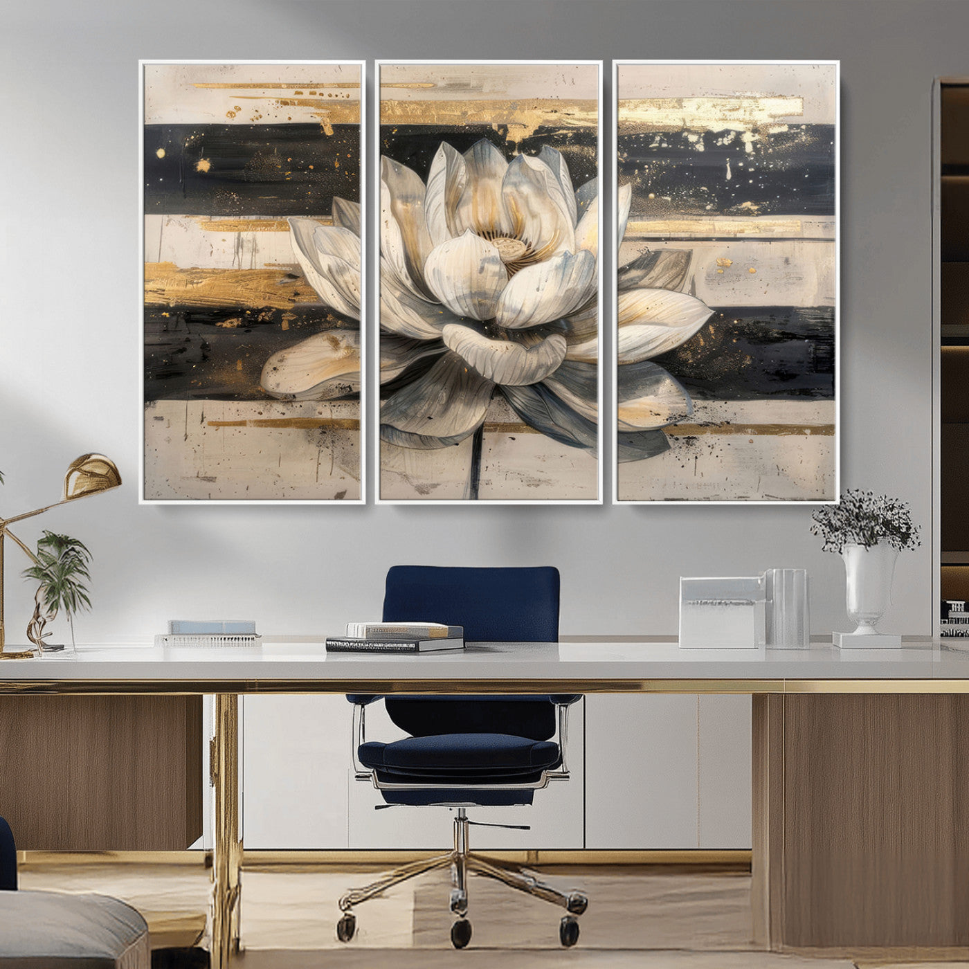 18807-MGV-CV-36X24-Lotus Flower Wall Art Canvas Print, Framed Abstract Lotus Art Picture Print, White Lotus Flower Perfect Abstract Floral Decor