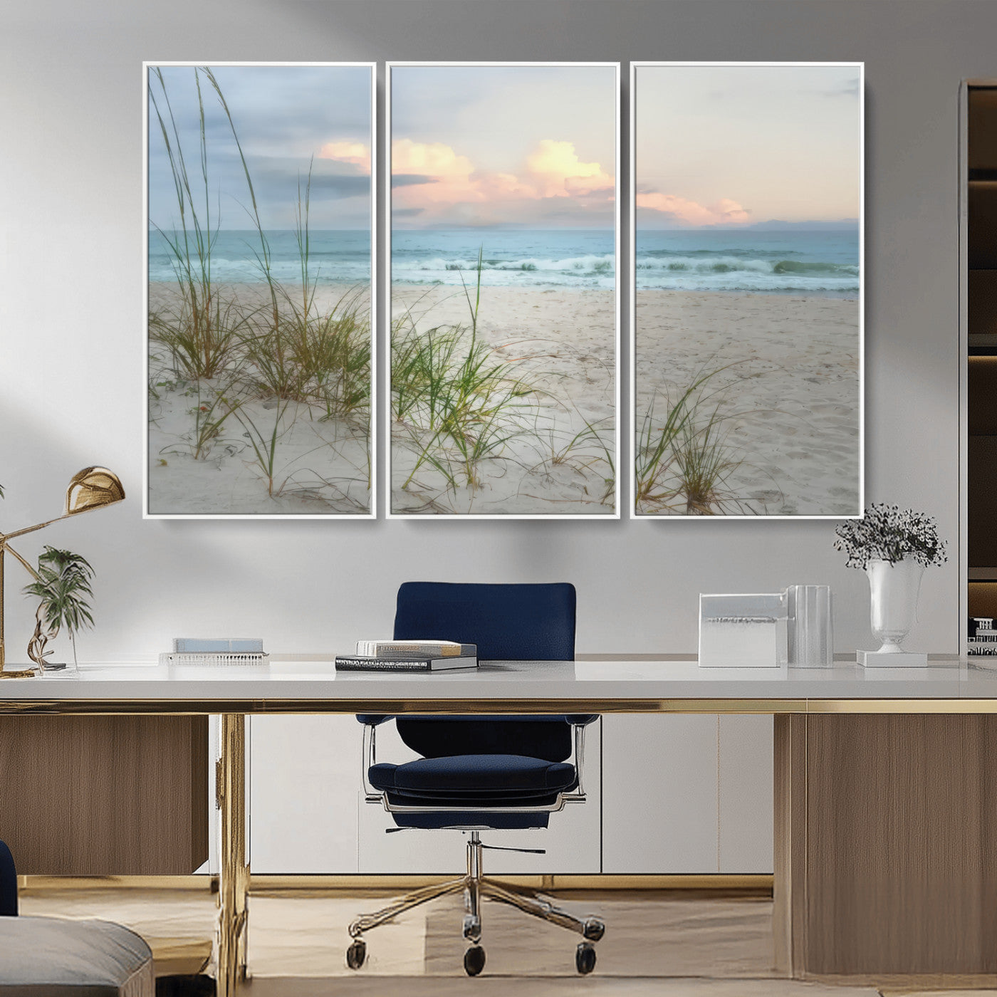 Test1001-MGV-CV-36X24-Coastal Beach Wall Art – Panoramic Ocean Waves and Sandy Dunes Canvas Print, Serene Seascape with Sea Oats for Relaxing Home or
