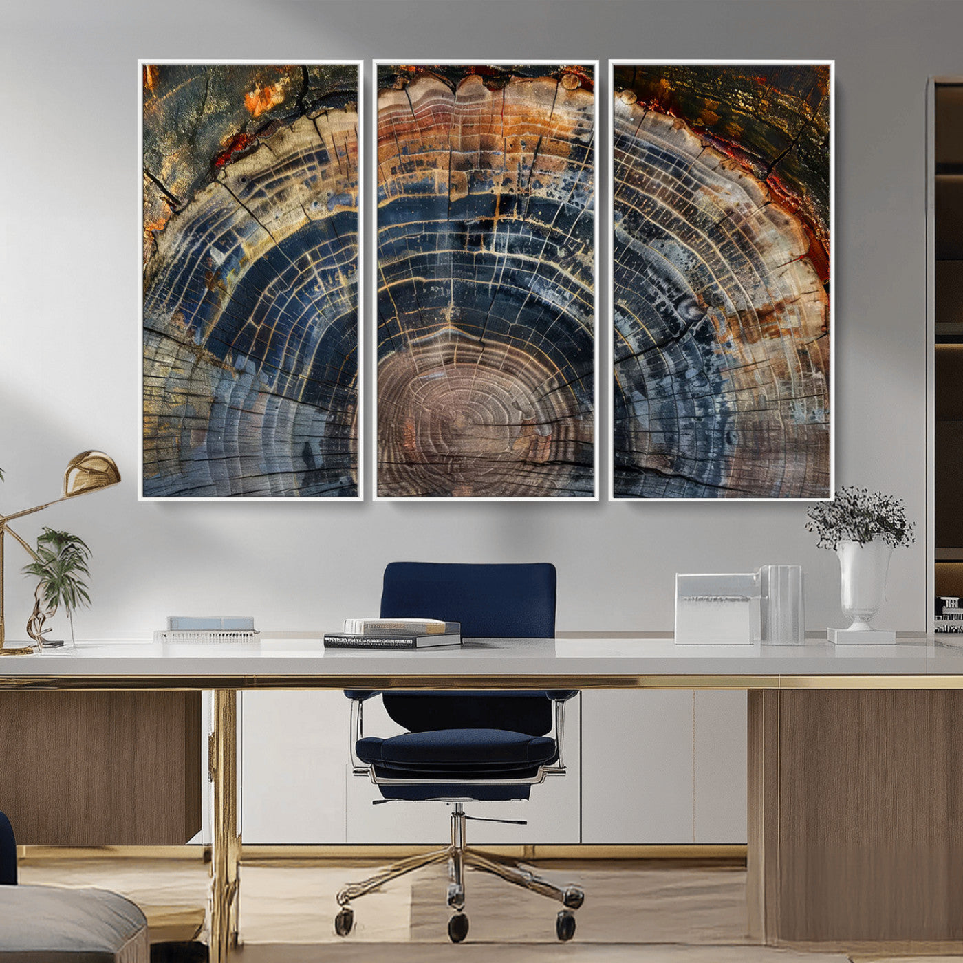 16193-MGV-CV-36X24-Tree Ring Wall Art – Abstract Wood Grain Canvas Print, Rustic Nature Texture Artwork Poster for Living Room, Bedroom, Office,