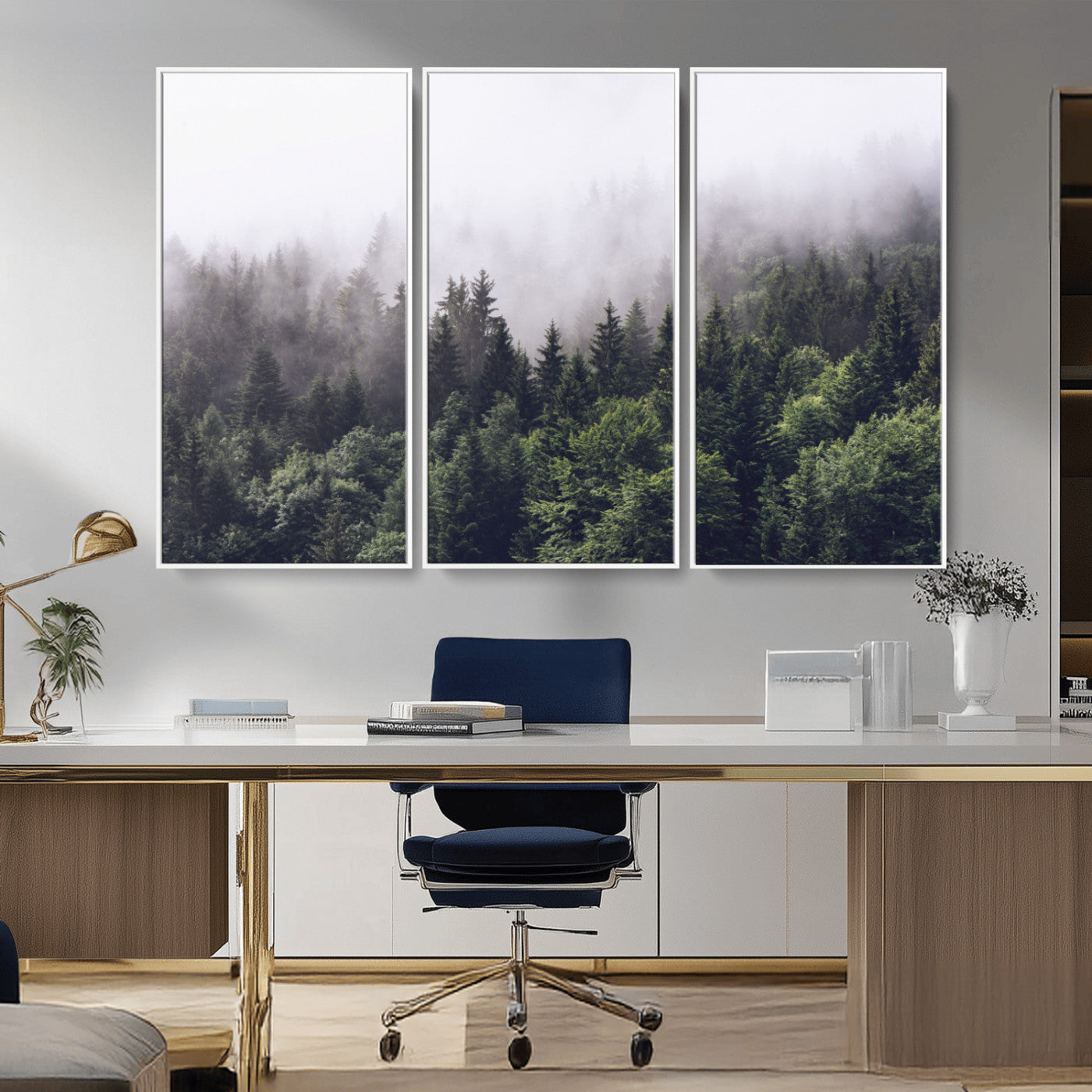 42578900-MGV-CV-36X24-Misty Pine Forest Wall Art – Tranquil Foggy Mountain Canvas Print, Nature Landscape Décor for Bedroom, Living Room, Cabin or