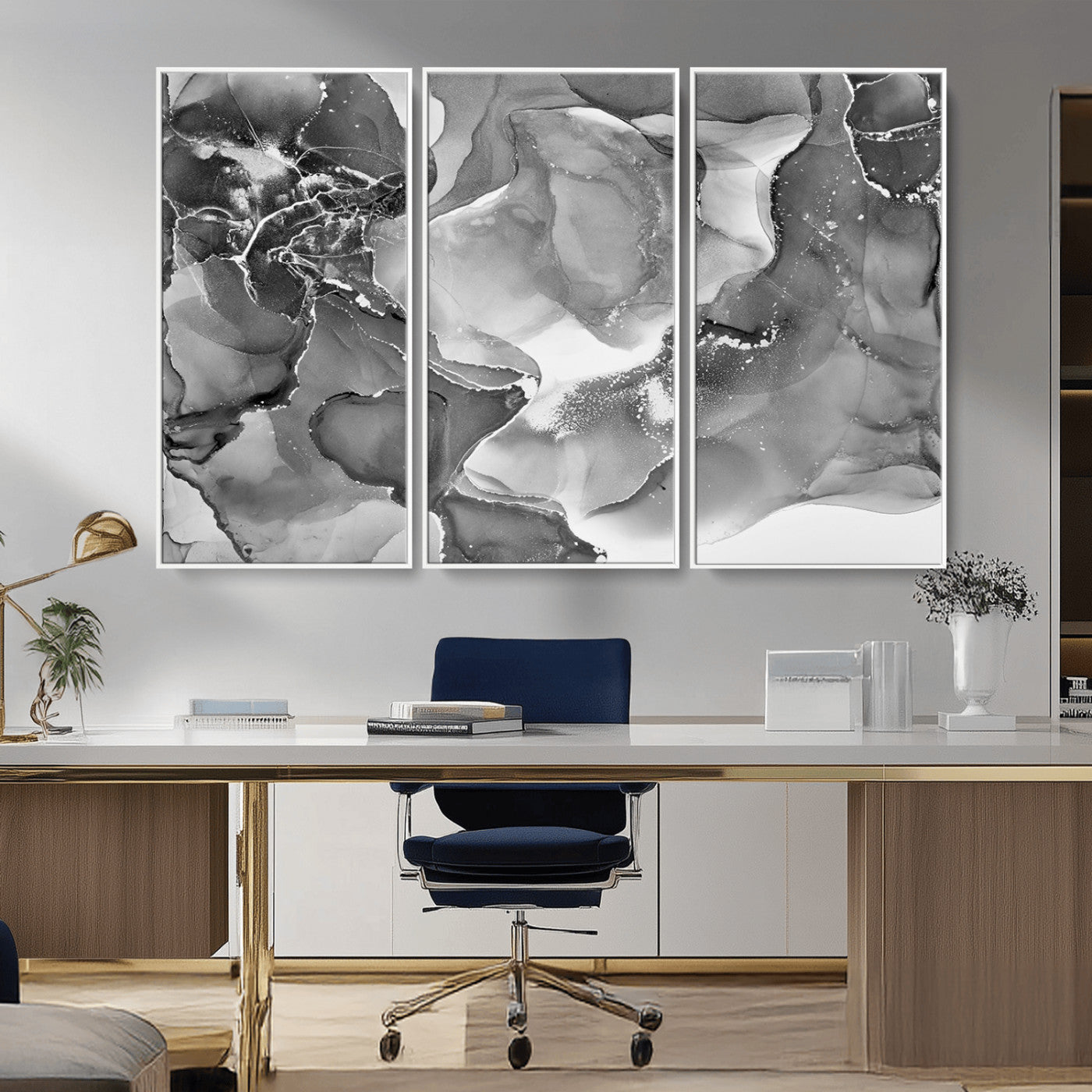 15911-MGV-CV-36X24-Black and White Abstract Wall Art – Modern Ink Swirl Canvas Print, Minimalist Contemporary Painting for Living Room, Bedroom,