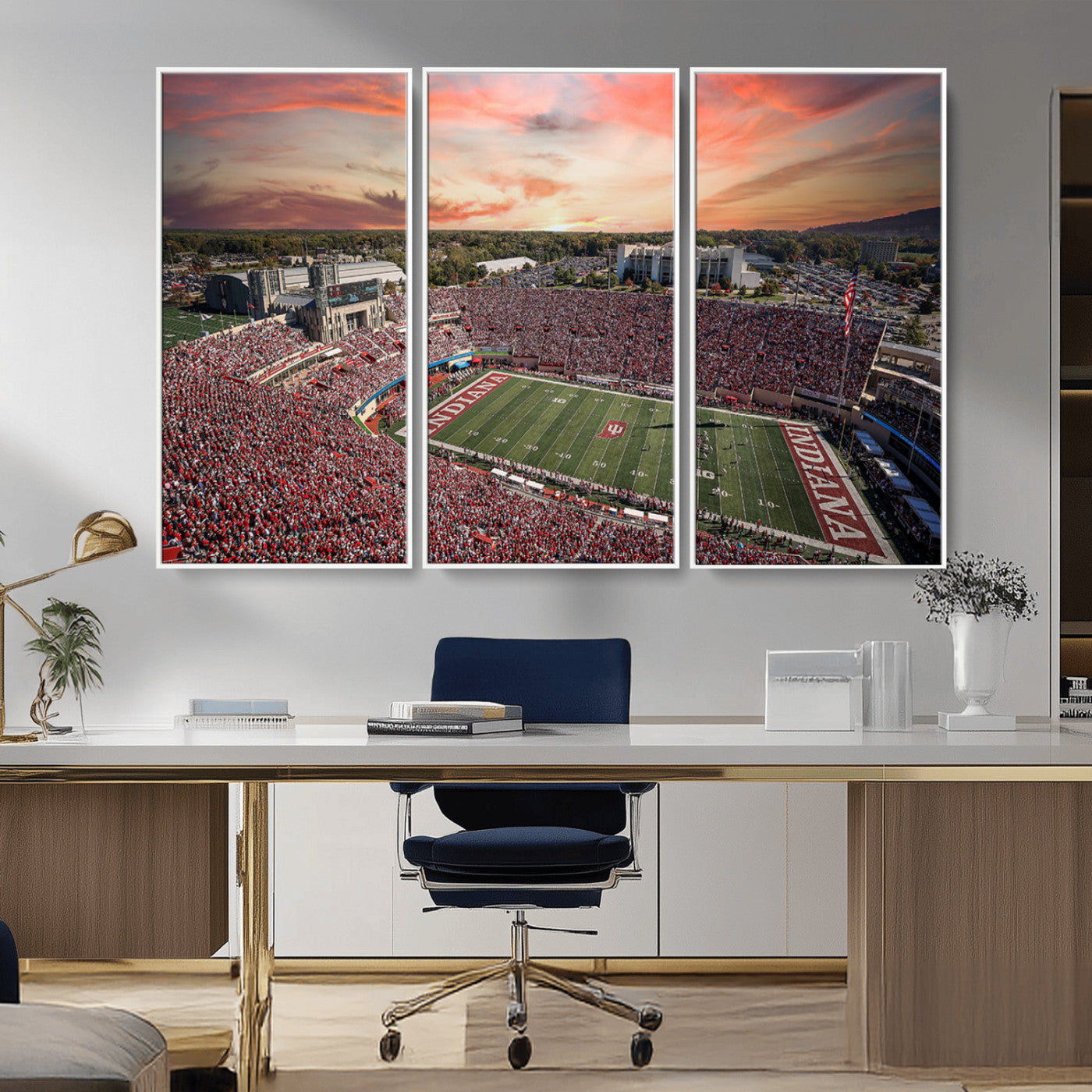 51135-MGV-CV-36X24-Indiana Hoosiers Stadium Wall Art – Panoramic Football Canvas Print with Game Day Crowd and Sunset Sky, Sports Artwork for Man