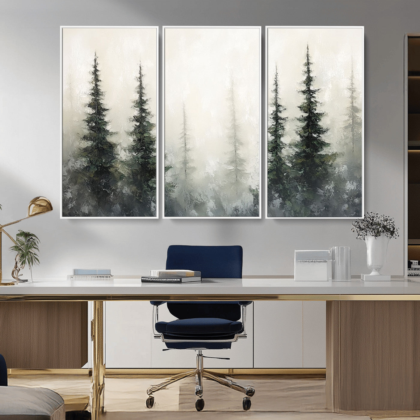 33241-MGV-CV-36X24-Misty Forest Wall Art Canvas Print, Framed Foggy Pines Art Picture Print, Forest Haze Perfect Rustic Minimalist Decor Artwork