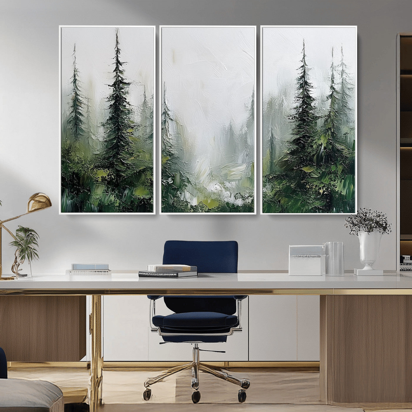 76014-MGV-CV-36X24-Forest Wall Art – Textured Canvas Print Featuring Misty Evergreen Pines and Woodland Landscape, Rustic Nature Artwork for Living