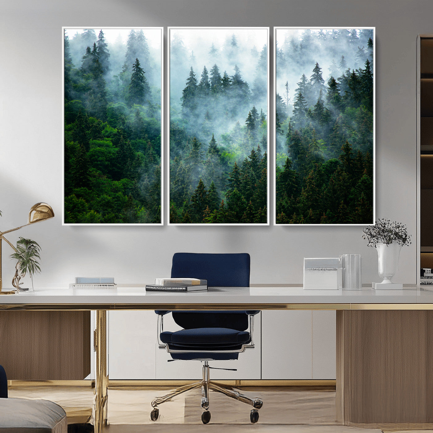 17393683-MGV-CV-36X24-Misty Forest Art Wall Art Canvas Print, Framed Foggy Mountain Art Art Picture Print, Scenic Wall Print Perfect Decor Artwork