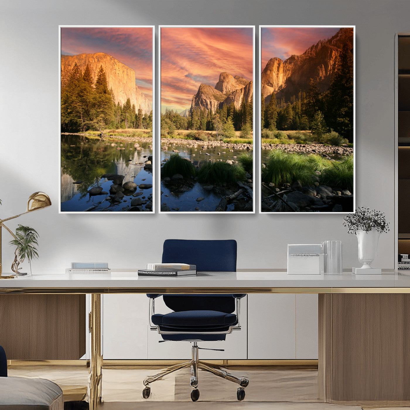 31199457-MGV-CV-36X24-Yosemite Valley Wall Art Canvas Print, Framed El Capitan Art Picture Print, Sunset Sky Perfect Vibrant Western Decor Artwork