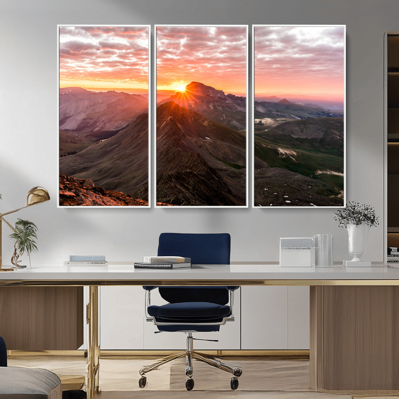 50957419-MGV-CV-36X24-Mountain Sunrise Wall Art Canvas Print, Framed Alpine Ridge Art Picture Print, Mountain Range Perfect Vibrant Rustic Decor Artwork