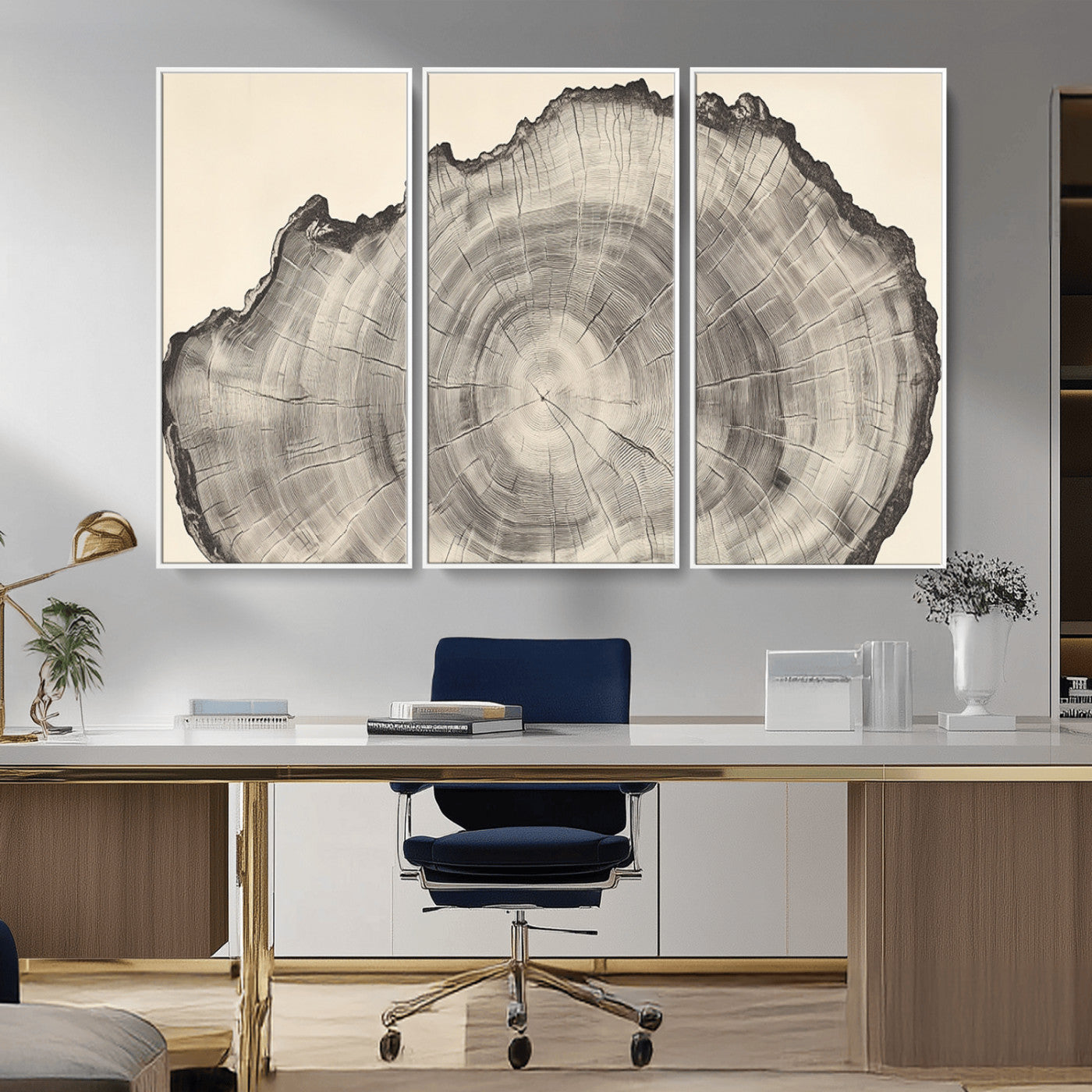 98921313-MGV-CV-36X24-Tree Ring Wall Art Canvas Print, Framed Wood Slice Art Picture Print, Minimalist Wood Perfect Rustic Academic Decor Artwork
