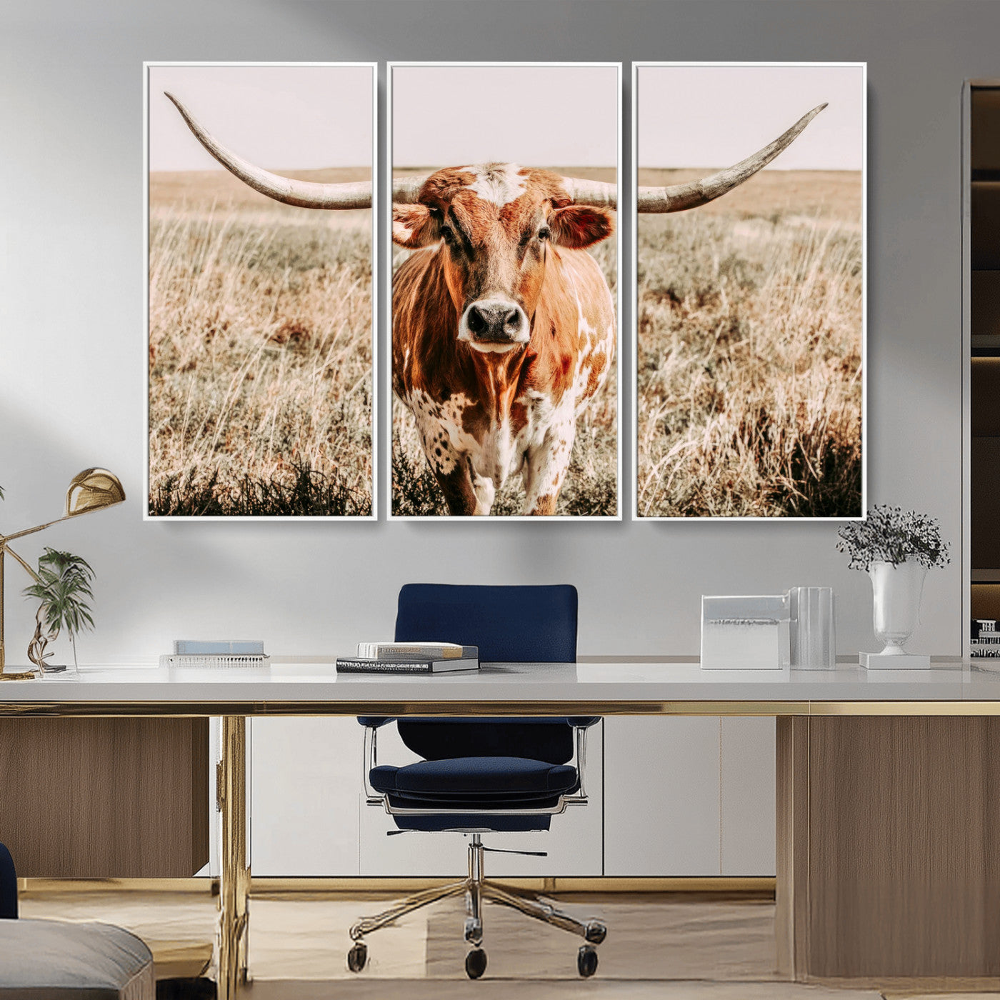 54986862-MGV-CV-36X24-Majestic Longhorn Wall Art – Canvas Print of Graceful Strength & Bold Spirit, Wild Plains Beauty Nature Inspired Rustic Decor for