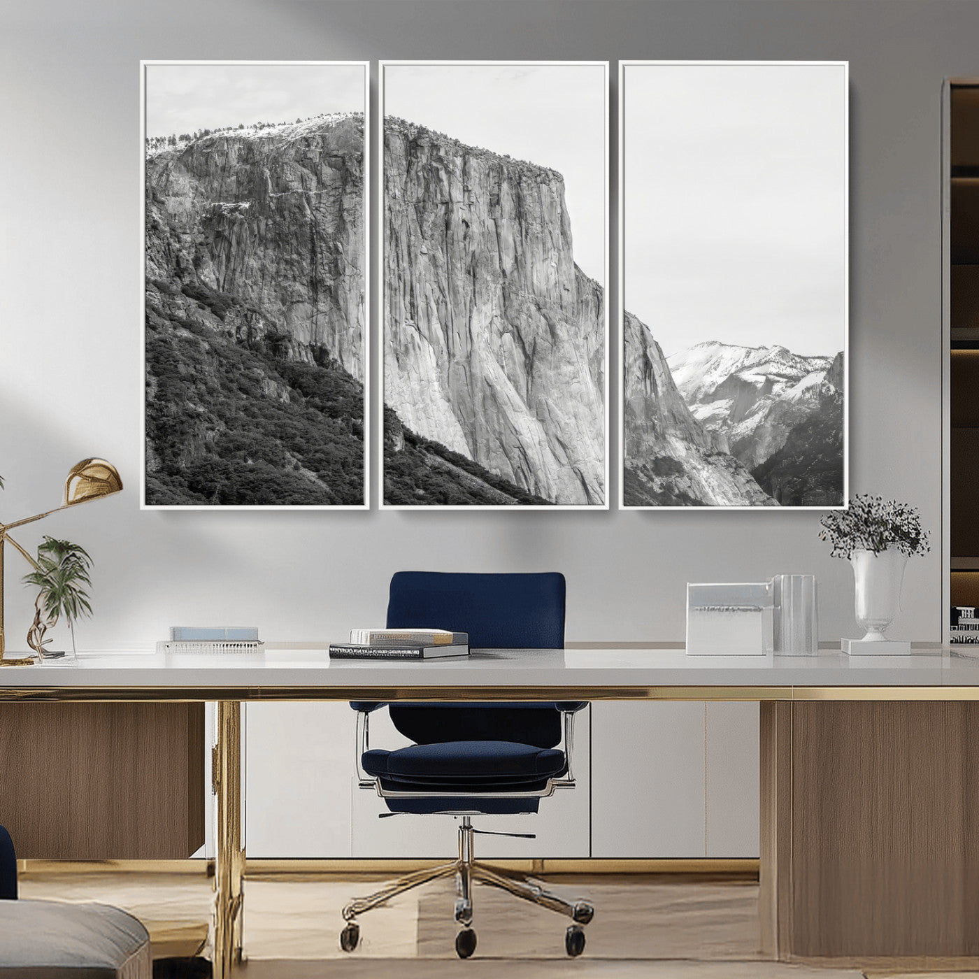 39393420-MGV-CV-36X24-El Capitan Wall Art Canvas Print, Framed Yosemite Cliff Art Picture Print, Monochrome Mountain Perfect Monochrome Sierra Decor