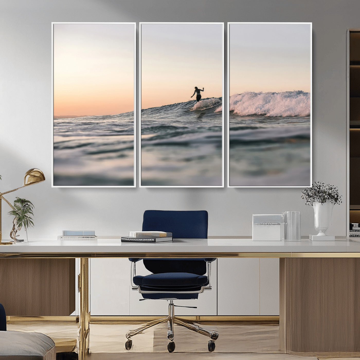 58502923-MGV-CV-36X24-Wave Rider Wall Art Canvas Print, Framed Ocean Wave Art Picture Print, Riding Surf Perfect Sunset Surf Decor Artwork
