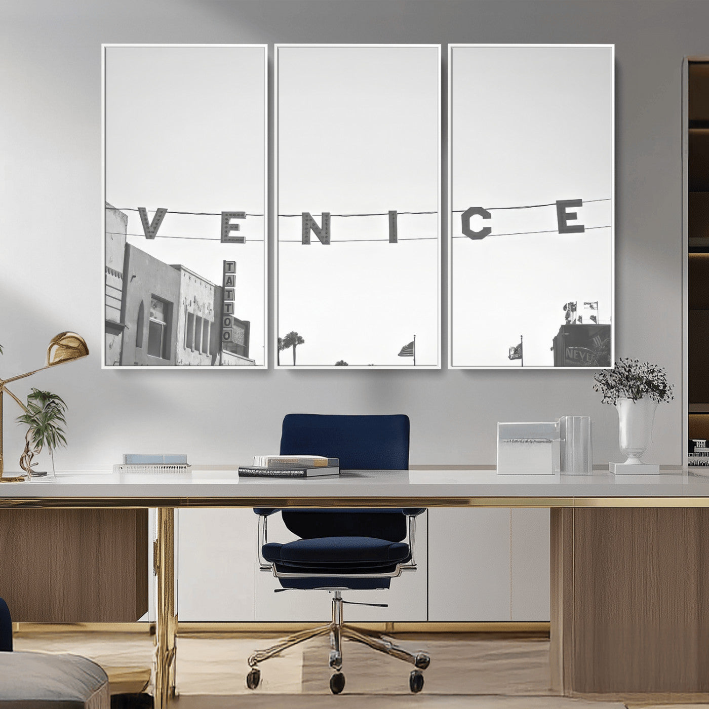 68254589-MGV-CV-36X24-Venice Sign Wall Art Canvas Print, Framed Venice Letters Art Picture Print, Los Angeles Perfect Minimalist Urban Decor Artwork