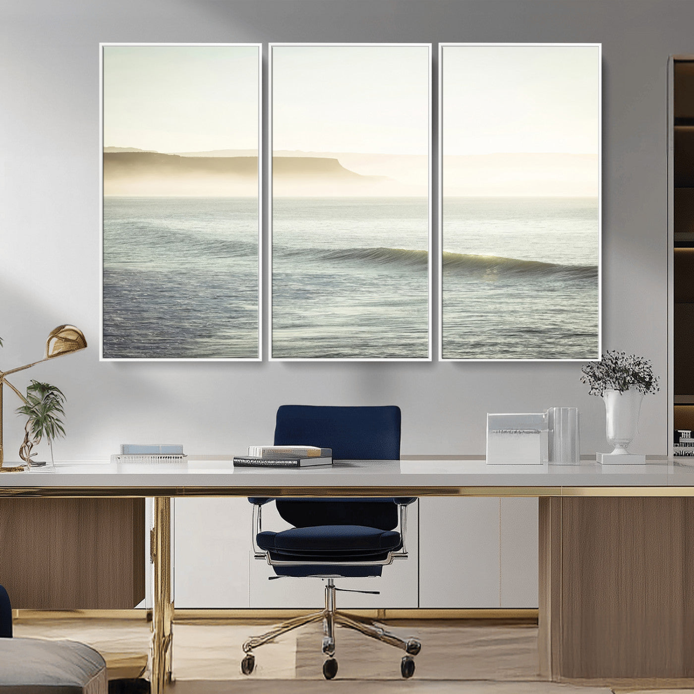 39310633-MGV-CV-36X24-Coastal Cliffs Wall Art Canvas Print, Framed Misty Ocean Art Picture Print, Morning Light Perfect Minimalistic Coastal Decor