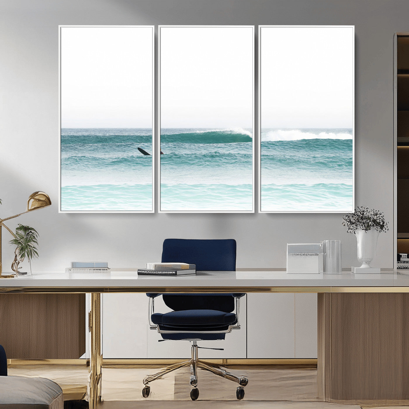 56345117-MGV-CV-36X24-Minimalist Surfing Wall Art Canvas Print, Framed Ocean Waves Art Picture Print, Soft Ocean Perfect Minimalist Coastal Decor