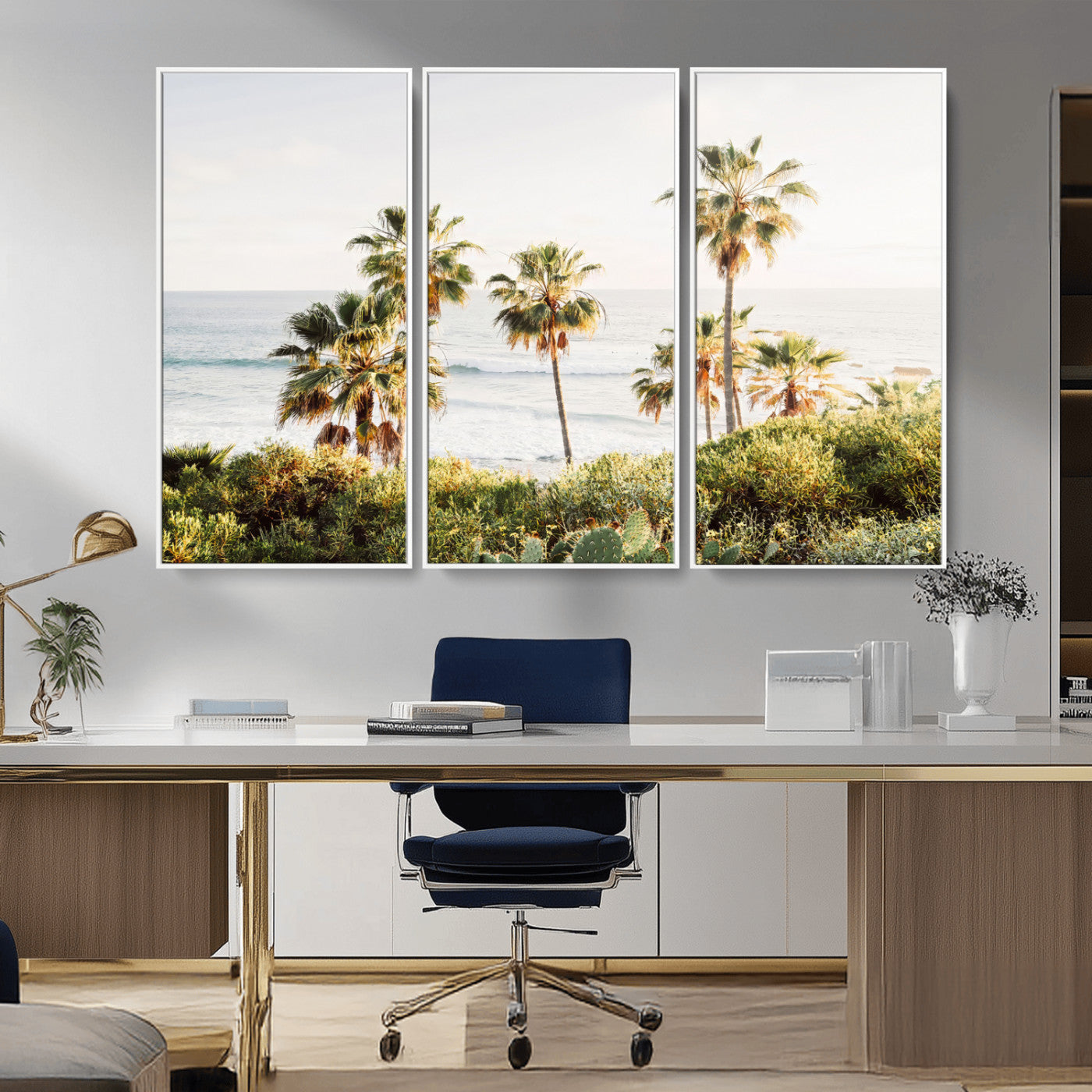 94707294-MGV-CV-36X24-California Coast Wall Art Canvas Print, Framed Palm Trees Art Picture Print, Coastal Landscape Perfect Coastal Minimalist Decor