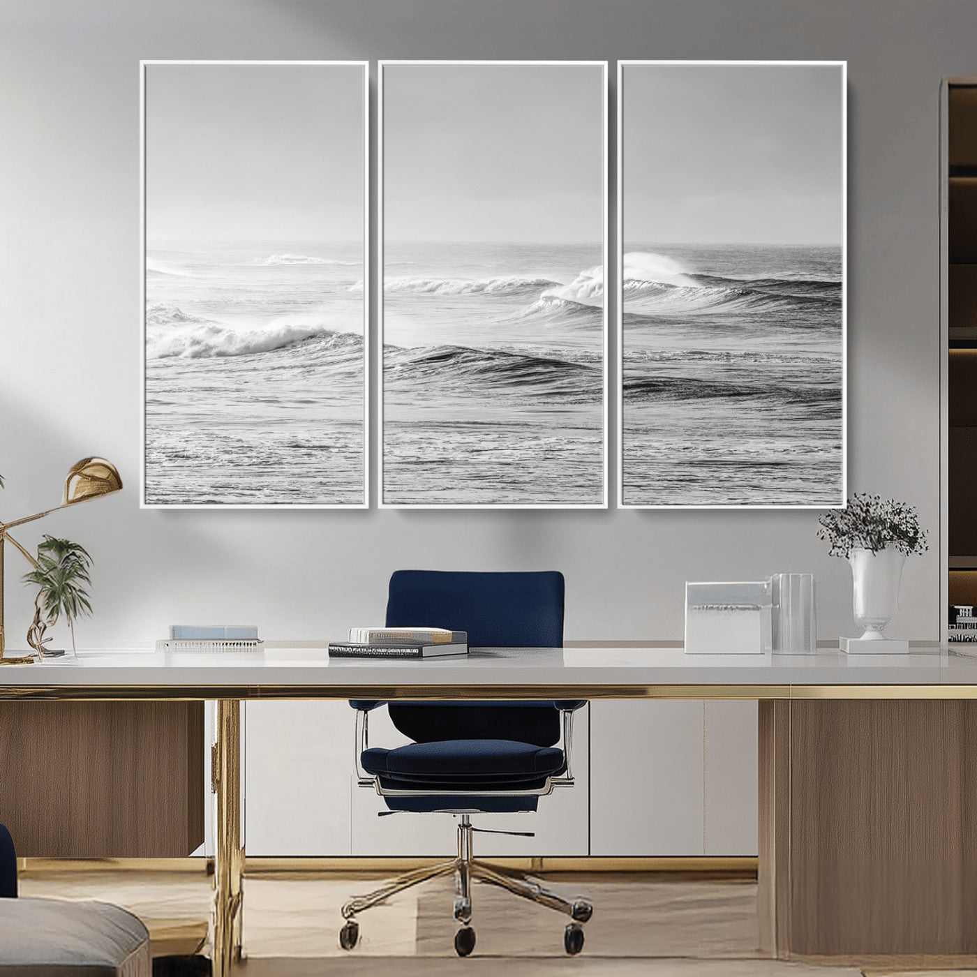 98634812-MGV-CV-36X24-Black and White Ocean Waves Wall Art – Minimalist Sea Canvas Print, Coastal Photography Decor for Living Room, Bedroom or Office