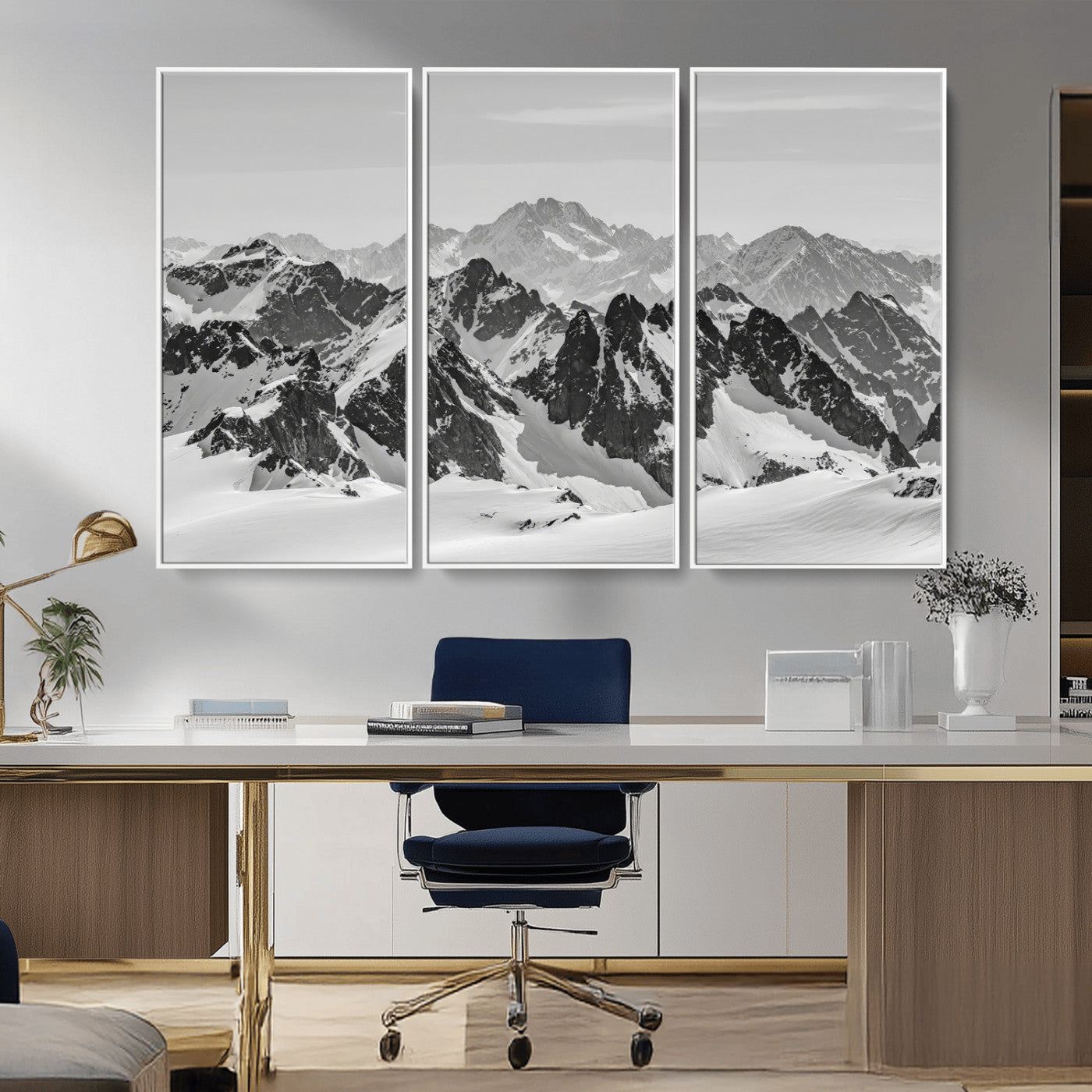 46884246-MGV-CV-36X24-Snowy Mountain Wall Art Canvas Print, Framed Mountain Peaks Art Picture Print, Alpine Mountains Perfect Minimalist Alpine Decor