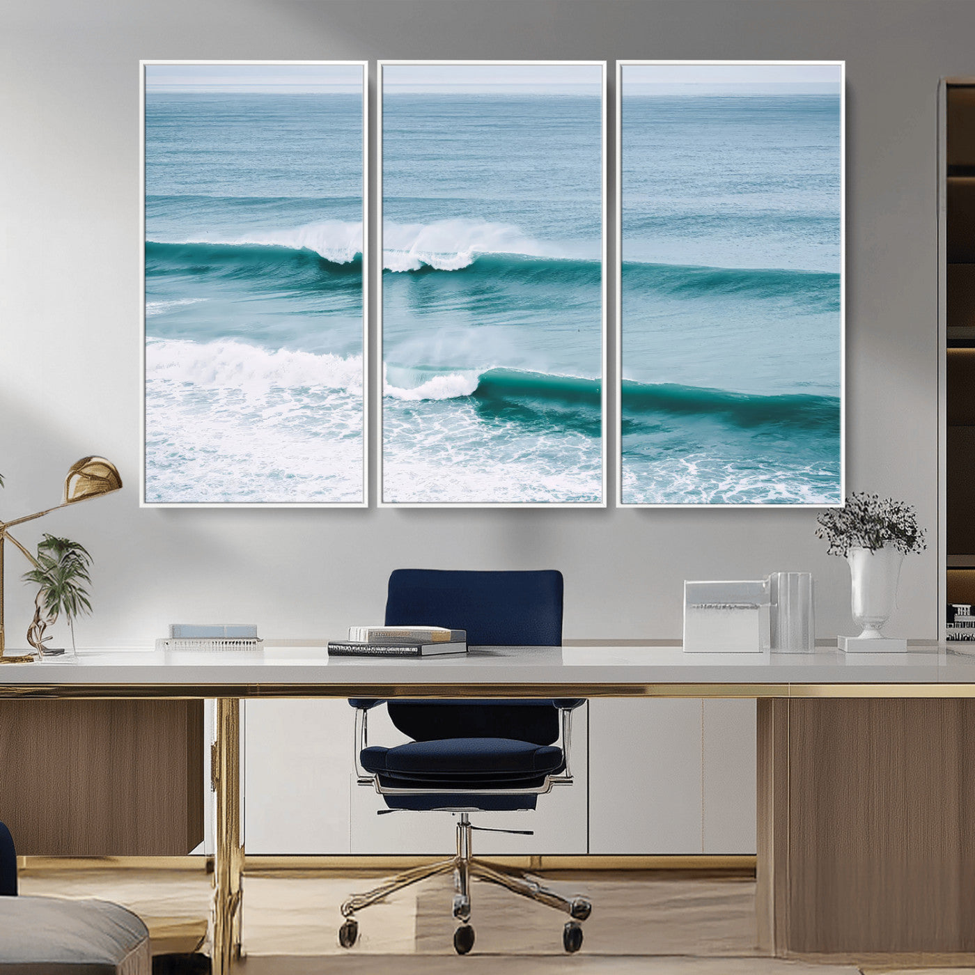 73692470-MGV-CV-36X24-Ocean Swell Wall Art Canvas Print, Framed Surf Waves Art Picture Print, Blue Water Perfect Coastal Dynamic Decor Artwork