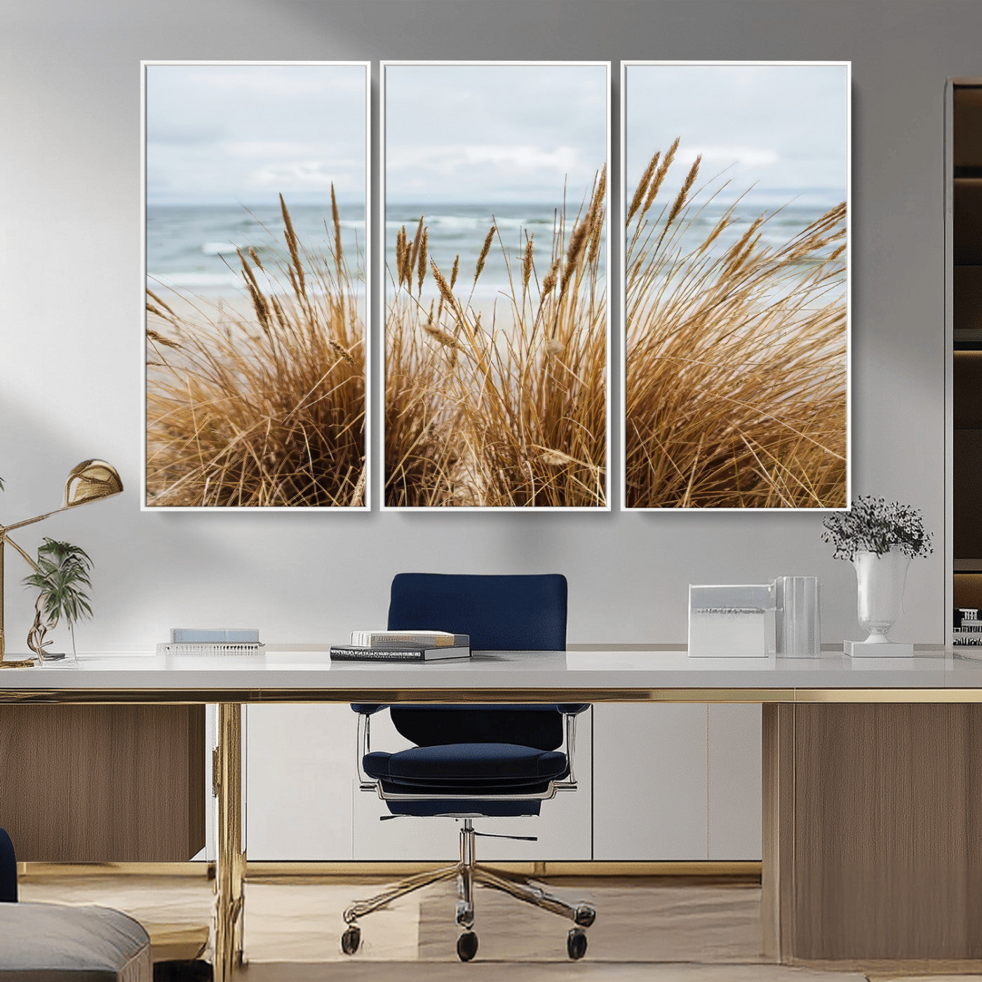 14270839-MGV-CV-36X24-Beach Grass Wall Art Canvas Print, Framed Coastal Dunes Art Picture Print, Dune Grass Perfect Coastal Minimalist Decor Artwork