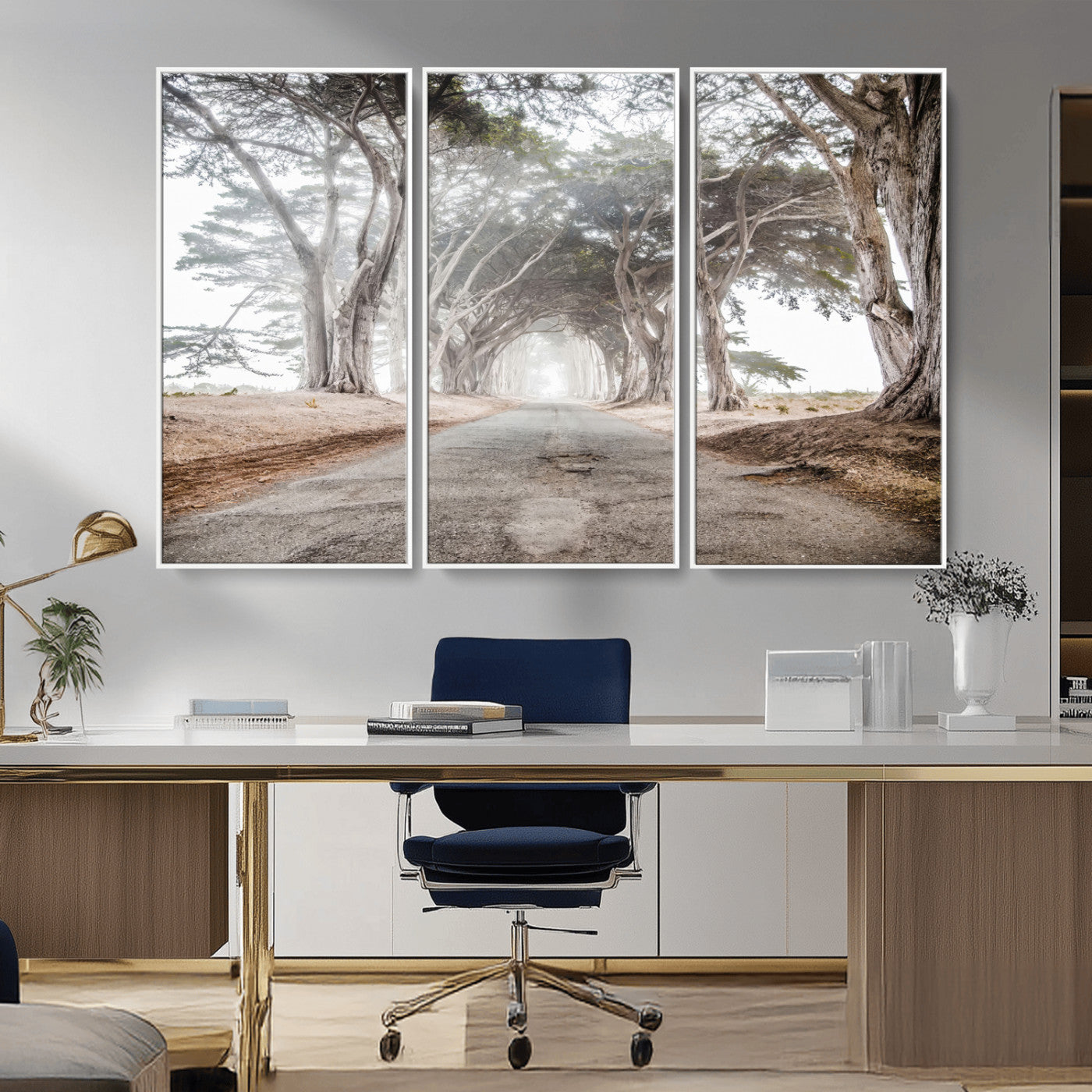 87090469-MGV-CV-36X24-Cypress Tunnel Wall Art Canvas Print, Framed Misty Road Art Picture Print, Foggy Trees Perfect Rustic Woodland Decor Artwork