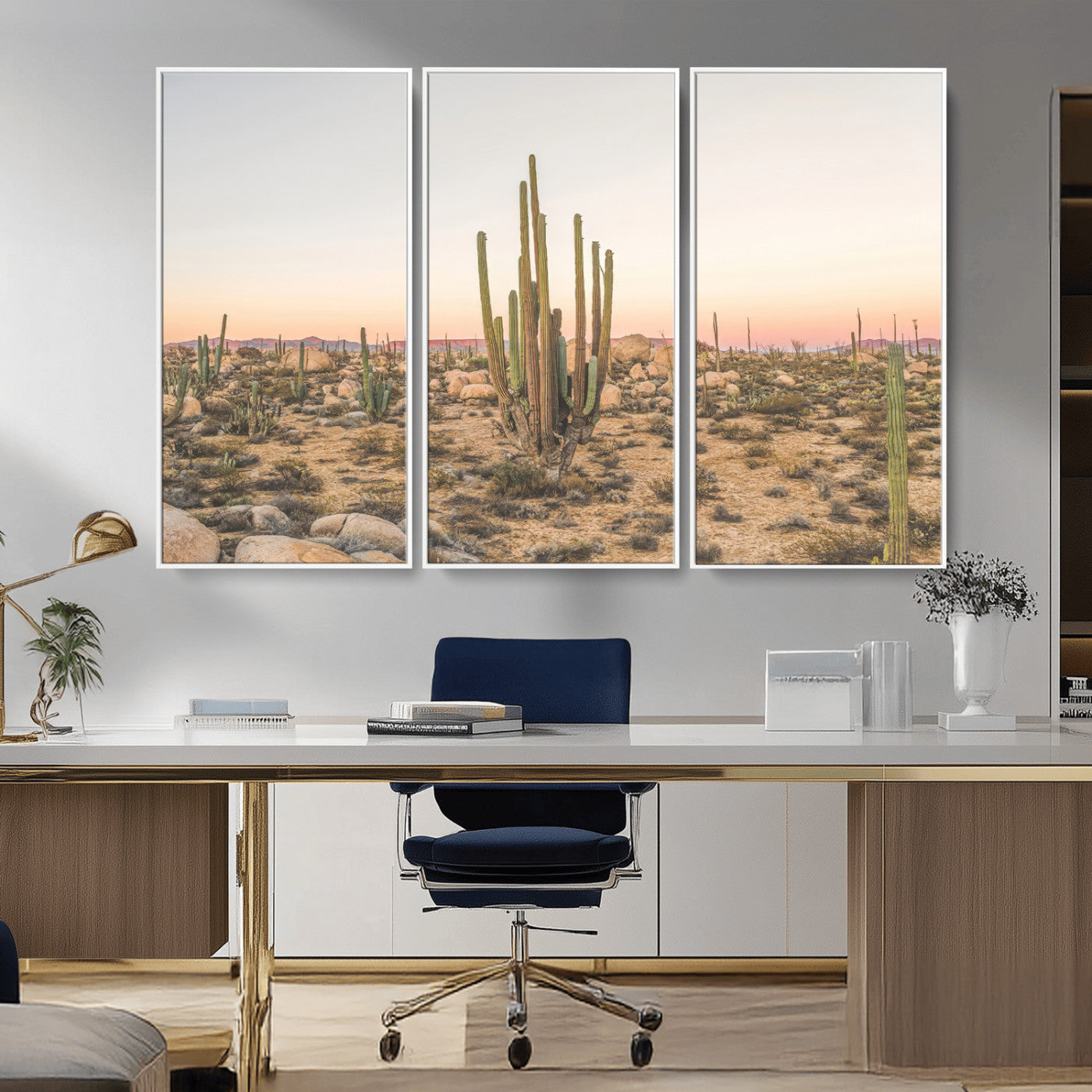 76234974-MGV-CV-36X24-Desert Cactus Wall Art Canvas Print, Framed Baja Desert Art Picture Print, Pastel Desert Perfect Southwestern Boho Decor Artwork
