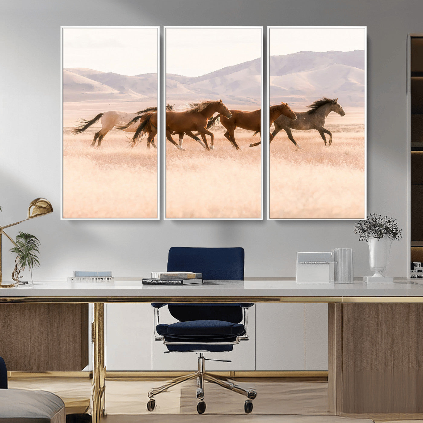 83644685-MGV-CV-36X24-Wild Horse Art Wall Art Canvas Print, Framed Rustic Western Art Picture Print, Desert Horse Scene Perfect Rustic Western Decor