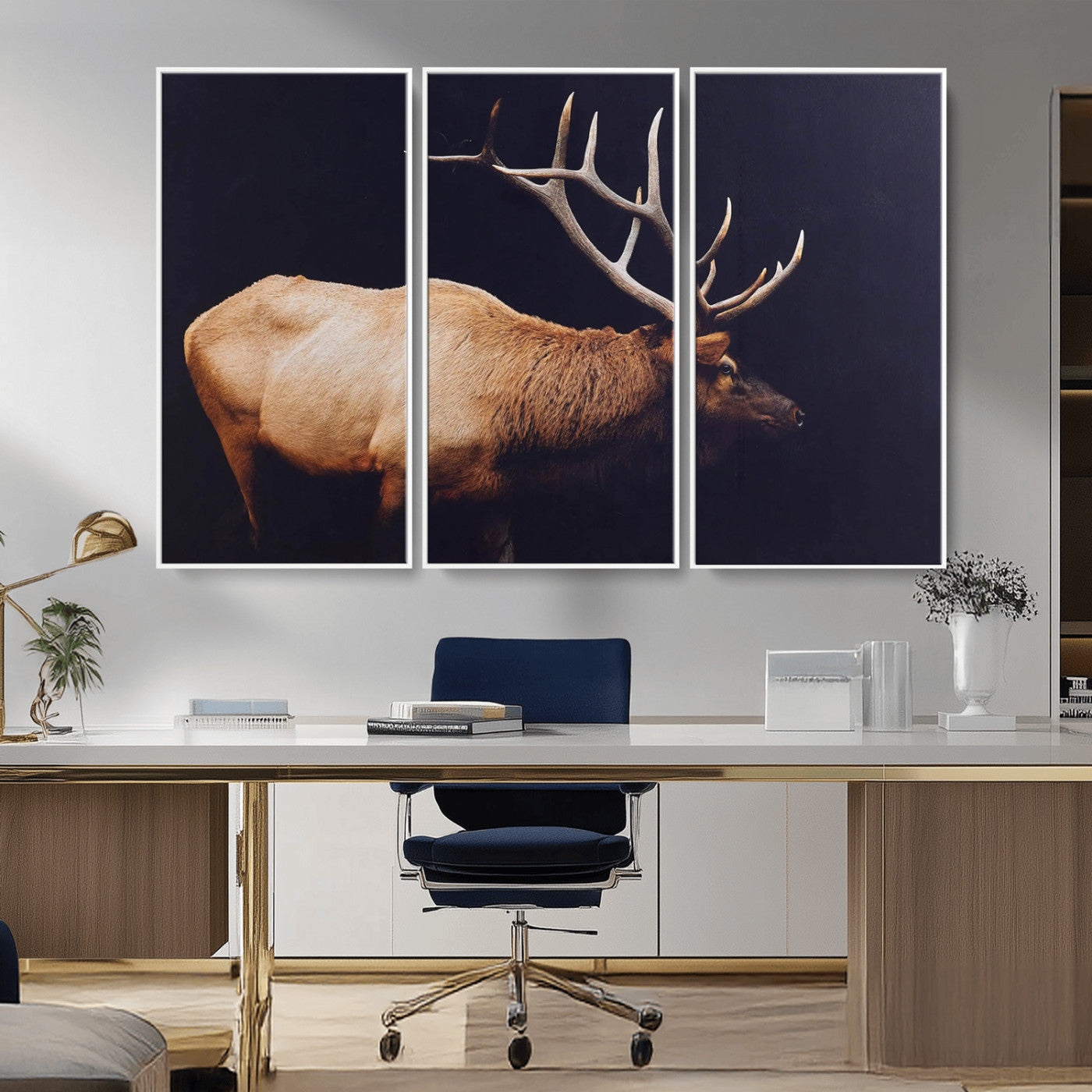 89239257-MGV-CV-36X24-Bull Elk Decor Wall Art Canvas Print, Framed Elk Photography Art Picture Print, Rustic Wildlife Perfect Rustic Lodge Decor Artwork