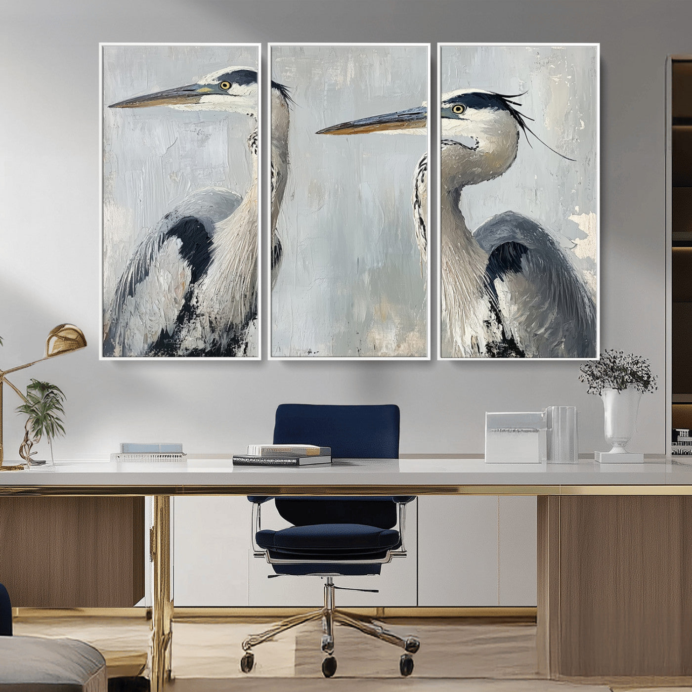 19427826-MGV-CV-36X24-Bird Canvas Decor Wall Art Canvas Print, Framed Coastal Bird Pair Art Picture Print, Minimalist Wildlife Wall Perfect Coastal