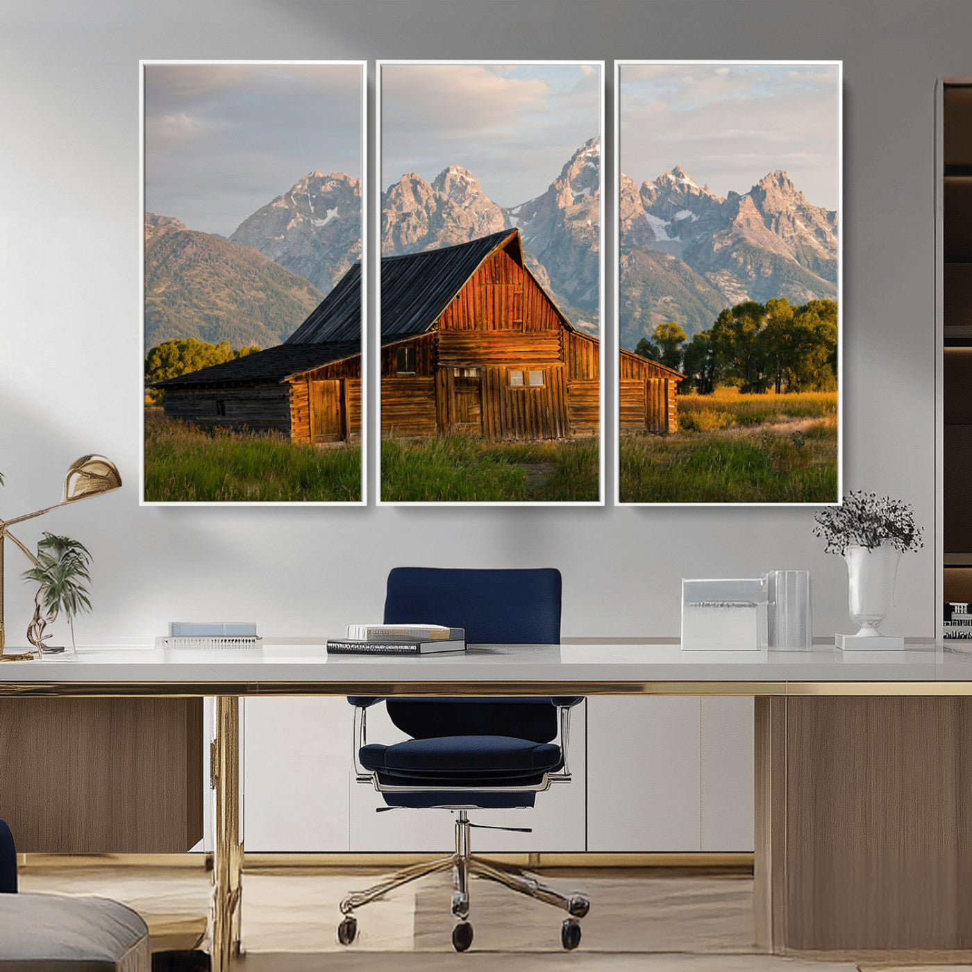 31771014-MGV-CV-36X24-Rustic Barn Wall Art Canvas Print, Framed Western Landscape Art Picture Print, Farmhouse Style Perfect Rustic Farmhouse Decor