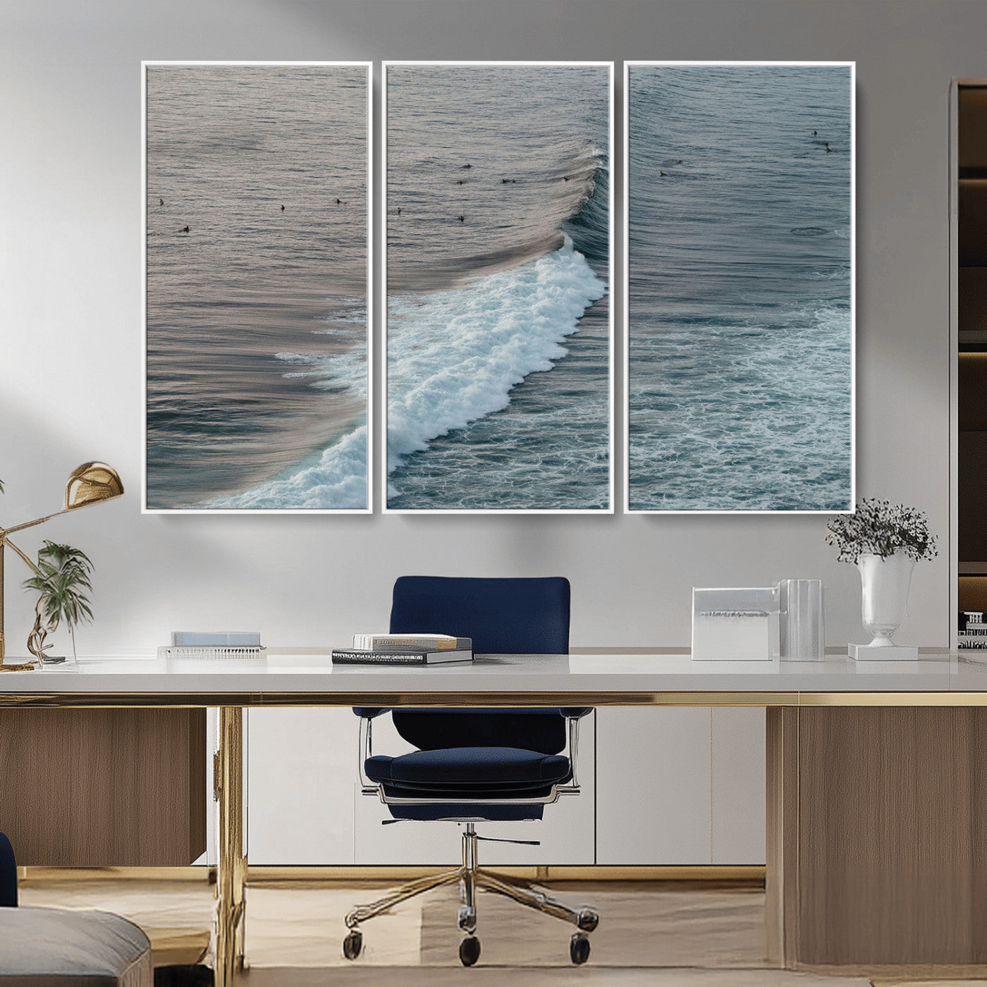 23077324-MGV-CV-36X24-Ocean Waves Wall Art Canvas Print, Framed Coastal Serenity Art Picture Print, Surf Aesthetic Perfect Modern Coastal Decor Artwork