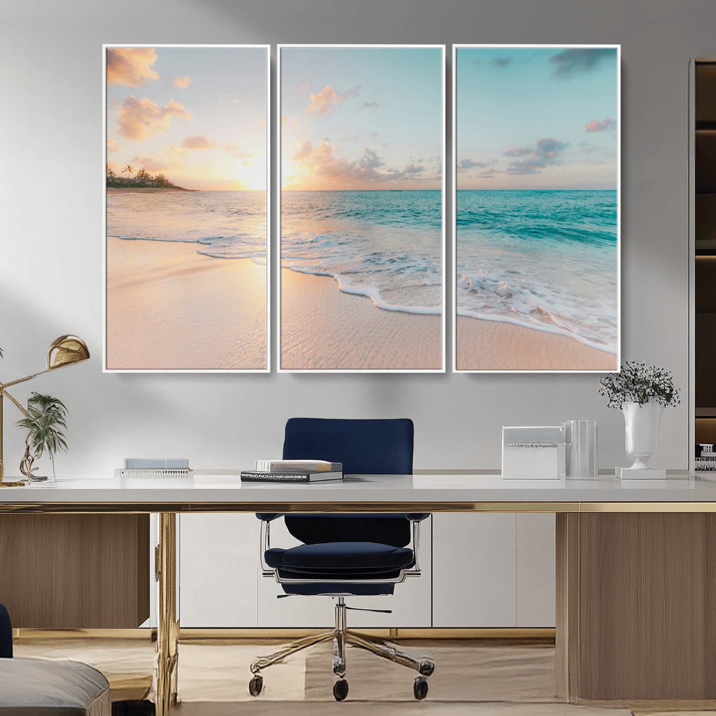 94538225-MGV-CV-36X24-Beach Sunset Wall Art Canvas Print, Framed Ocean Waves Art Picture Print, Summer Escape Perfect Coastal Serenity Decor Artwork