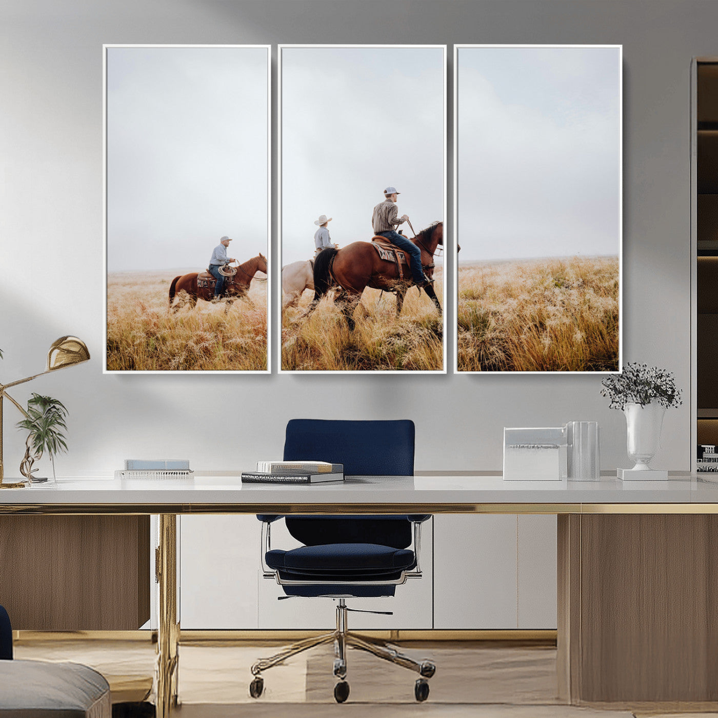 94723307-MGV-CV-36X24-Western Cowboys Wall Art Canvas Print, Framed Rustic Prairie Art Picture Print, Horseback Riding Perfect Rustic Western Decor