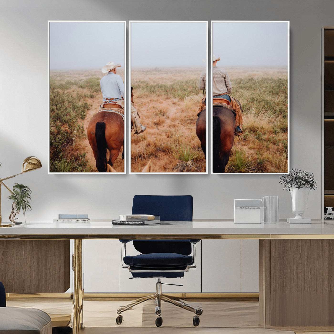 54943176-MGV-CV-36X24-Cowboy Wall Art Wall Art Canvas Print, Framed Western Canvas Art Picture Print, Rustic Ranch Scene Perfect Rustic Western Decor