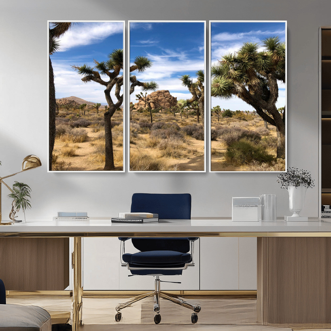 25722592-MGV-CV-36X24-Joshua Tree Desert Wall Art Canvas Print, Framed Southwestern Nature Art Picture Print, Rustic Earth Tones Perfect Southwestern