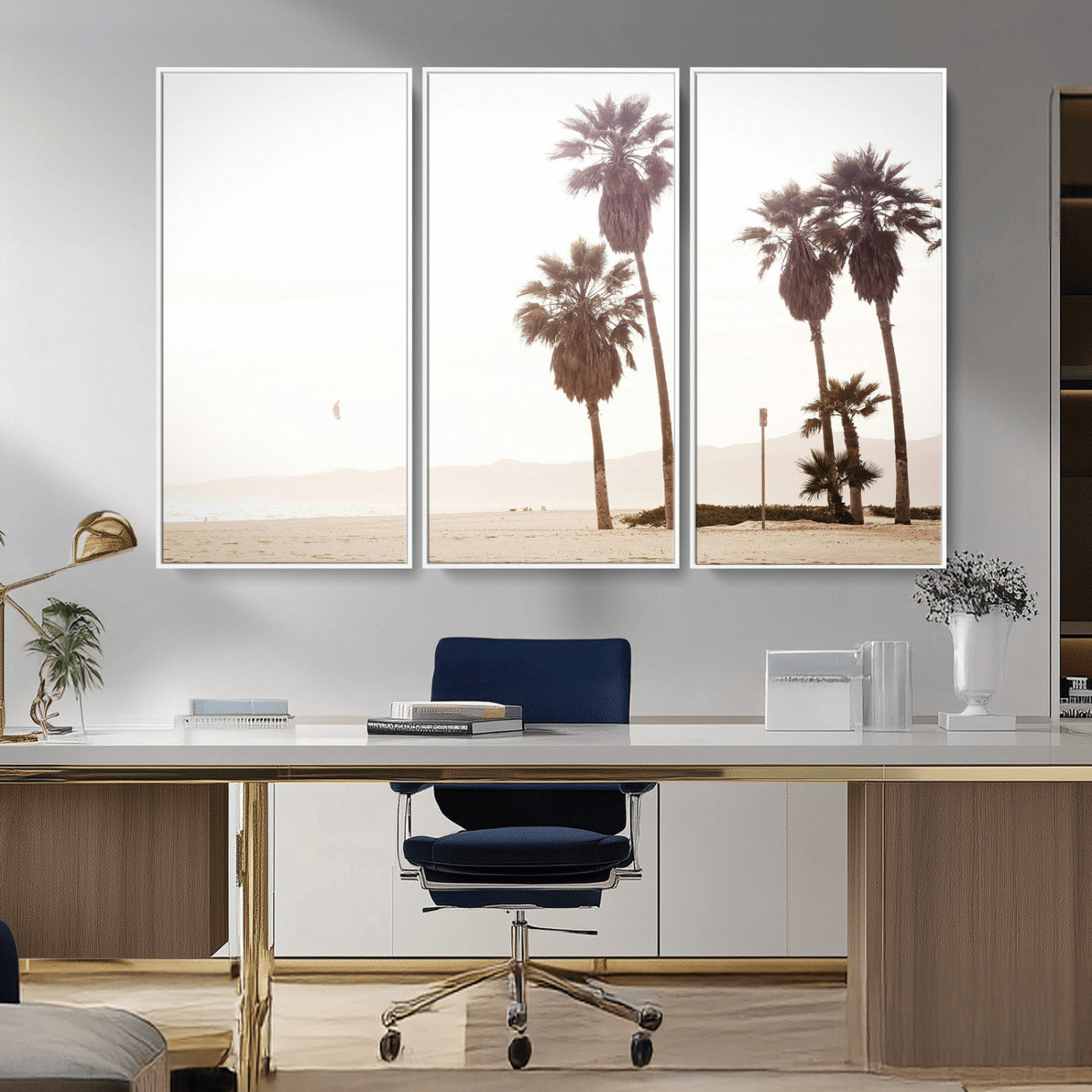 48255923-MGV-FC-48X32-3P_White-Coastal Light Wall Art Canvas Print, Framed Relaxing Shoreline Art Picture Print, Minimalist Ocean Perfect Tropical Serenity Decor