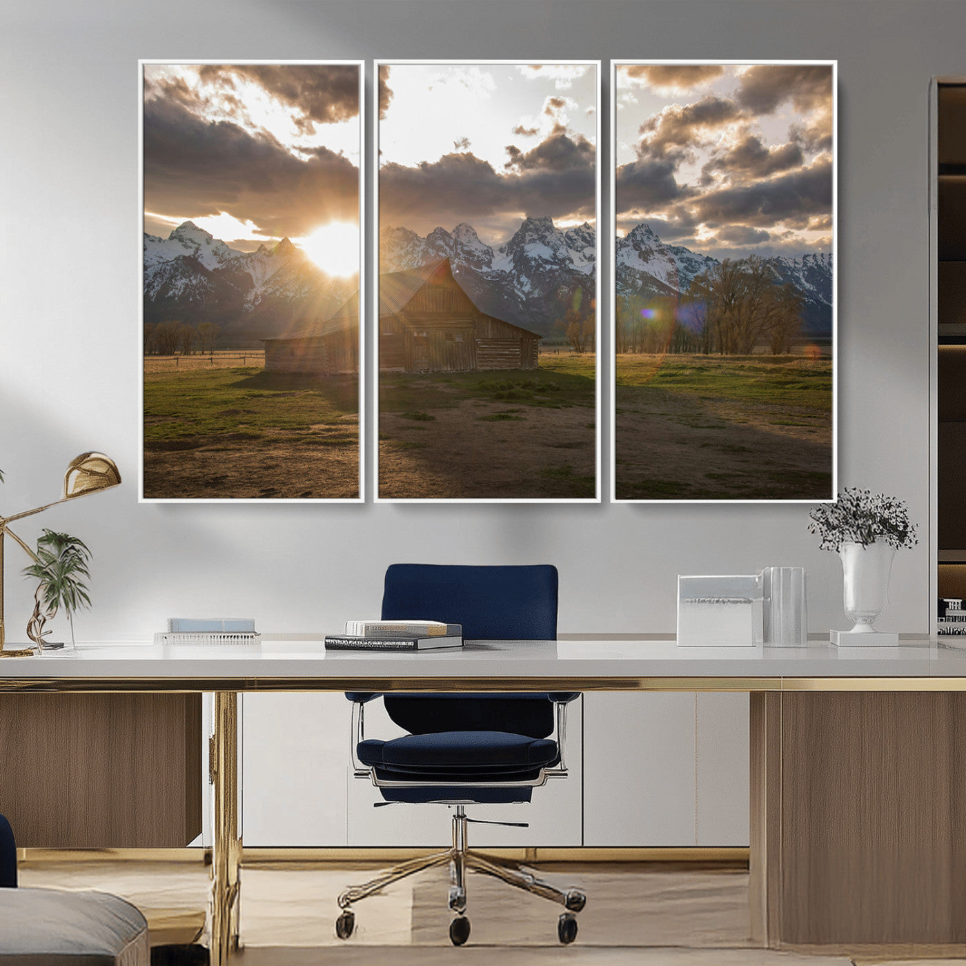 52555760-MGV-CV-36X24-Snowy Peaks Wall Art Canvas Print, Framed Nature Escape Art Picture Print, Rustic Charm Perfect Rustic Western Decor Artwork