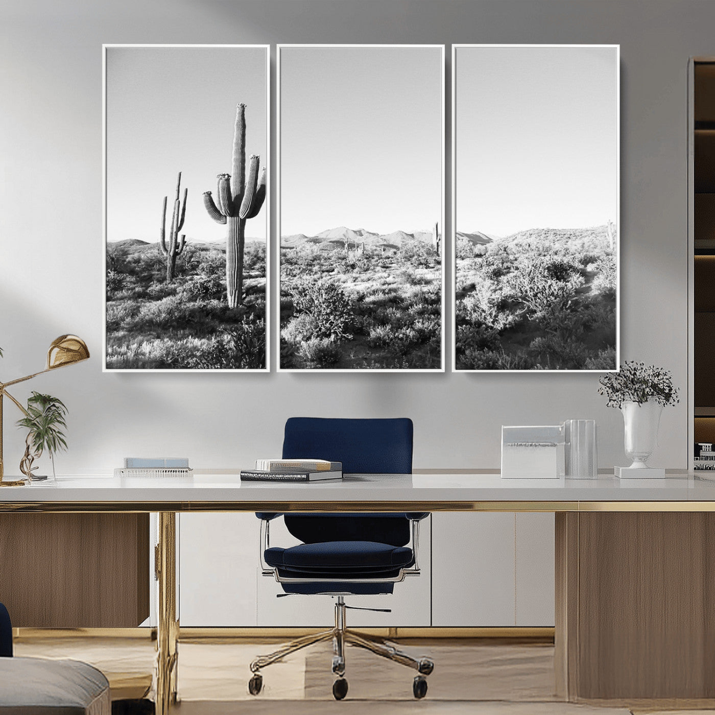 85205054-MGV-CV-36X24-Saguaro Cactus Wall Art Canvas Print, Framed Monochrome Landscape Art Picture Print, Scenic Arizona View Perfect Minimalist