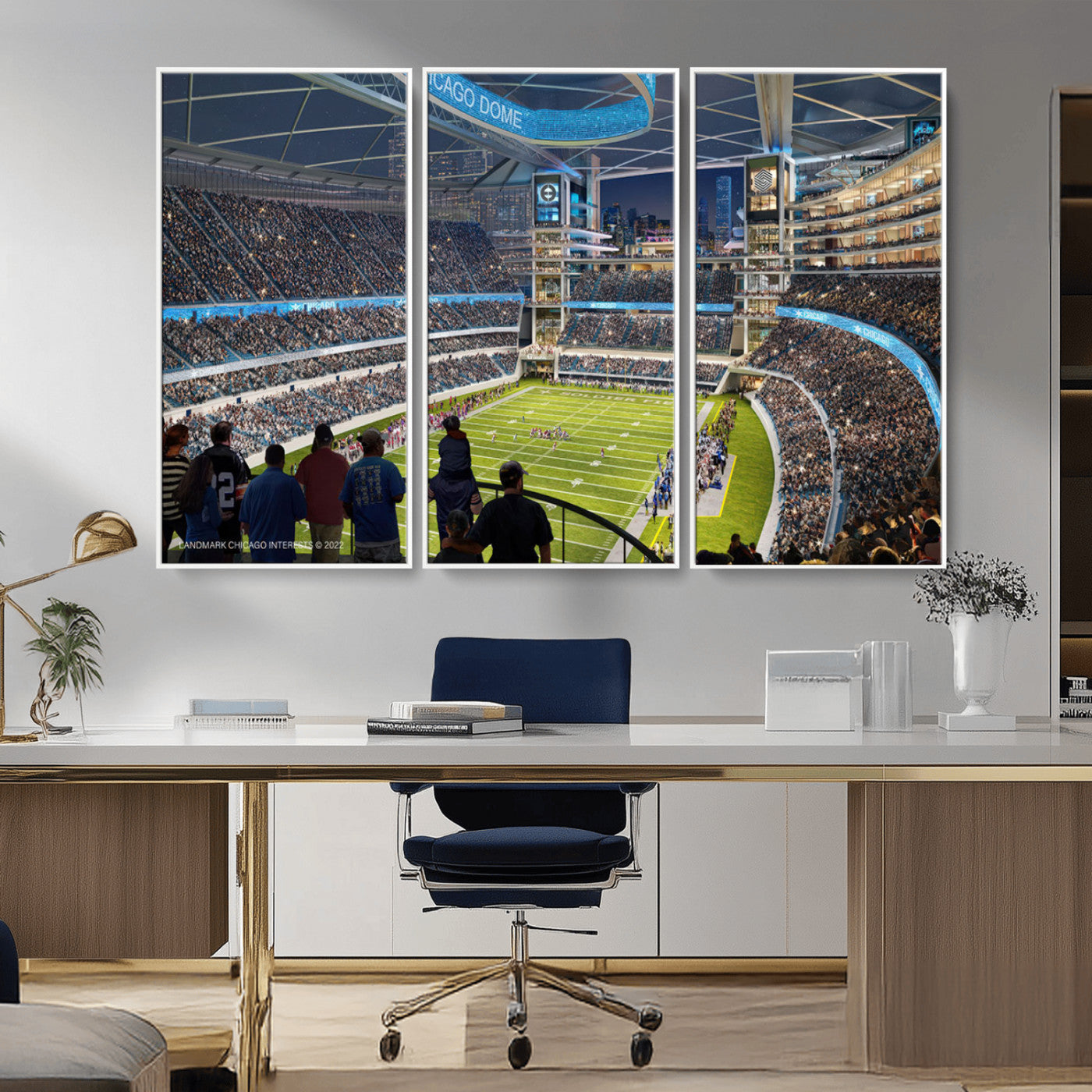 41816511-MGV-CV-36X24-Chicago Dome Stadium Wall Art – Futuristic Football Arena Canvas Print, Modern Sports Fan Decor for Man Cave, Office, Bar, or