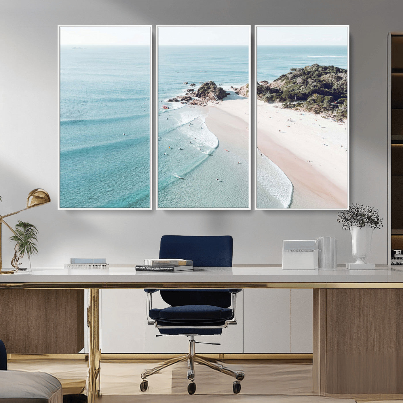 79395467-MGV-CV-36X24-Coastal Wall Art – Aerial Beach Canvas Print, Ocean Waves and Sandy Shore Photography Decor for Bedroom, Living Room, Office,